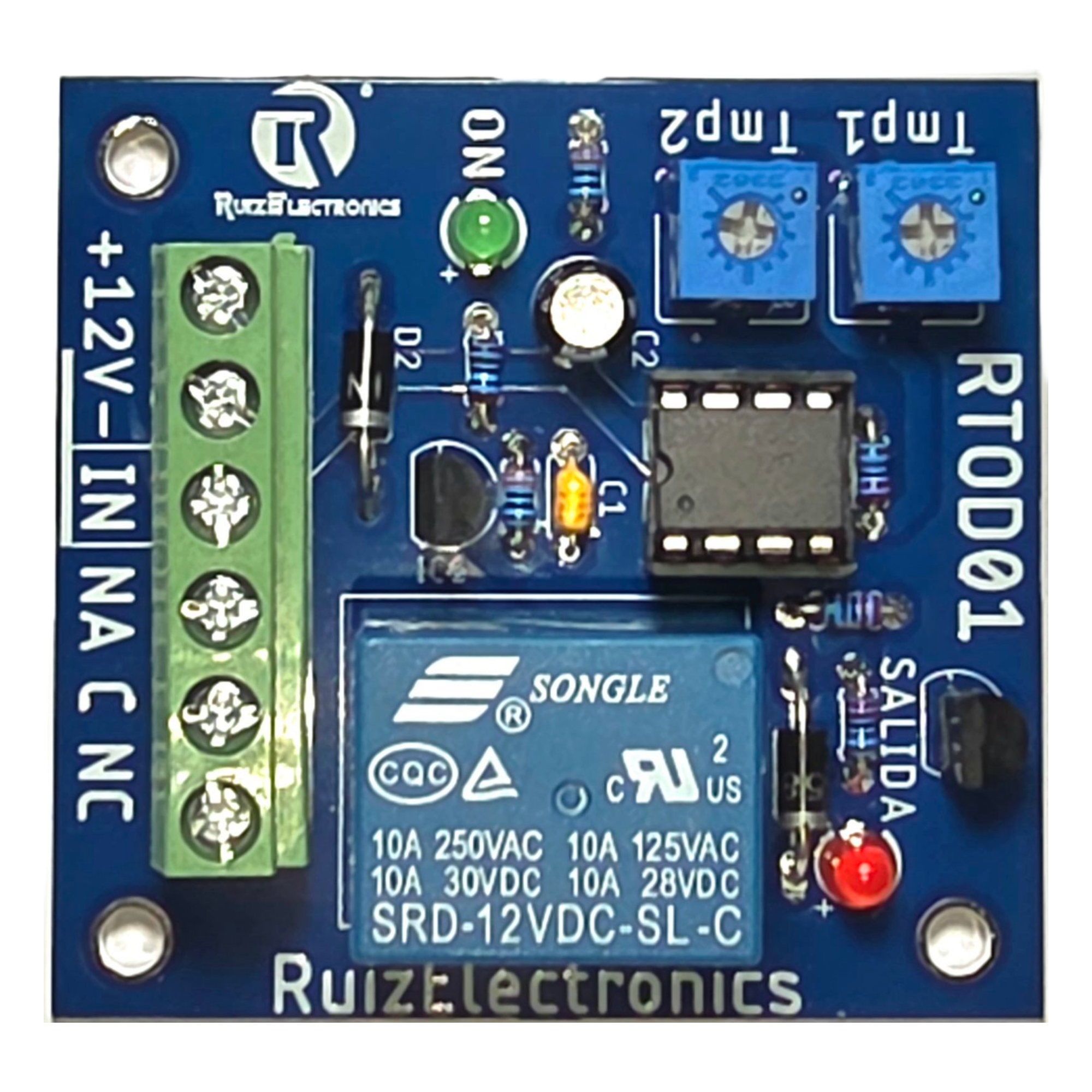Tarjeta Temporizadora RTOD01 / Retardo 0-60 segundos / Duración 0-60 segundos / Alimentación 12VDC / Salida Relevador NA-NC-C / Indicadores LED
