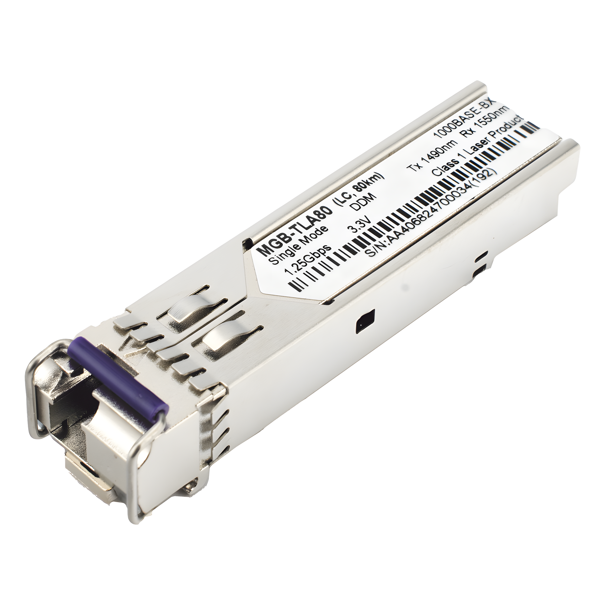 Transceptor SFP Industrial / 1000BASE-BX / Monomodo 80 km (49.7 mi) / LC Simplex / DDM / Temperatura Amplia -40~85 °C — PLANET · SKU MGB-TLA80