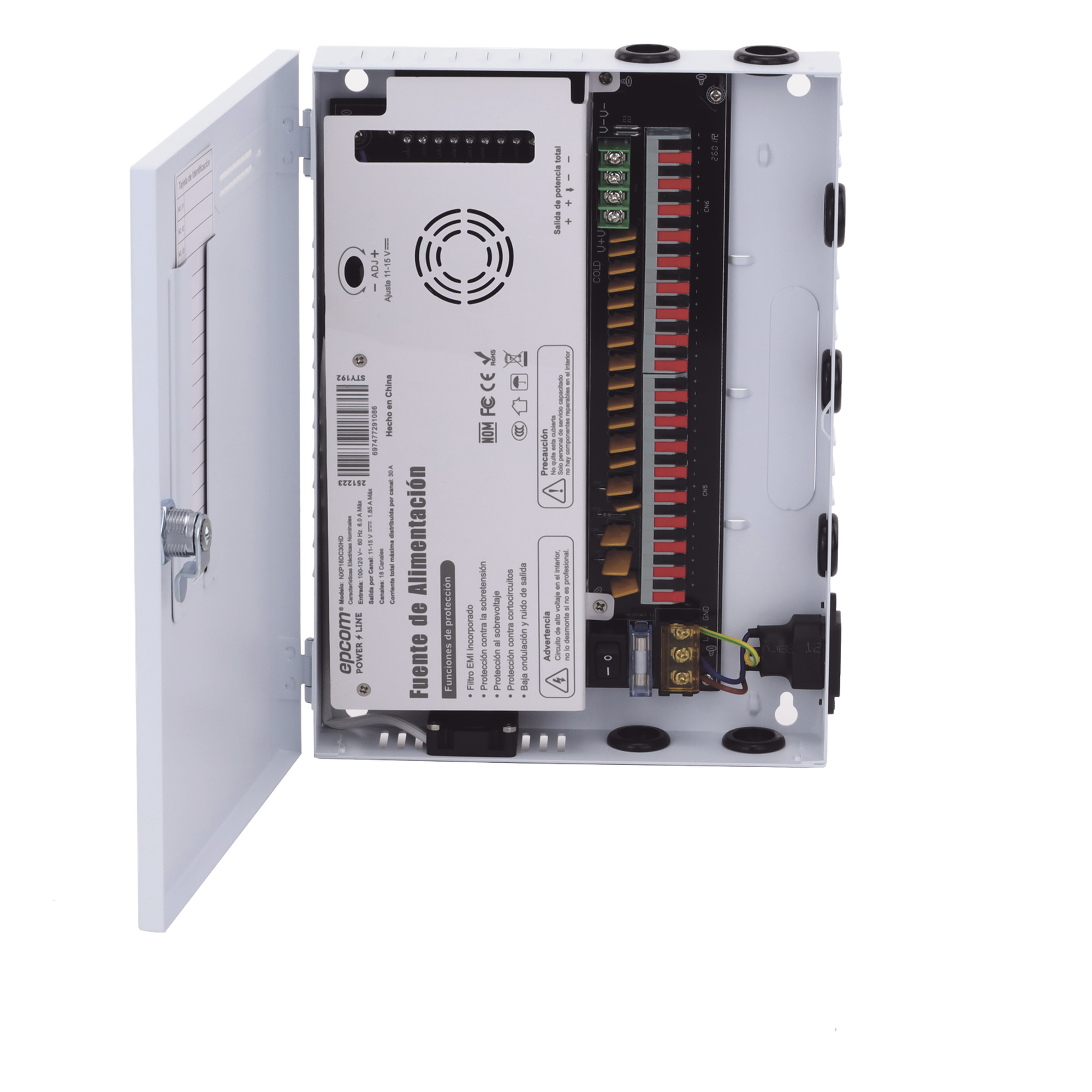 Fuente de Poder CCTV / 18 Canales / 30 A / 11-15 VCC / 350 W / Filtro de Ruido por Canal