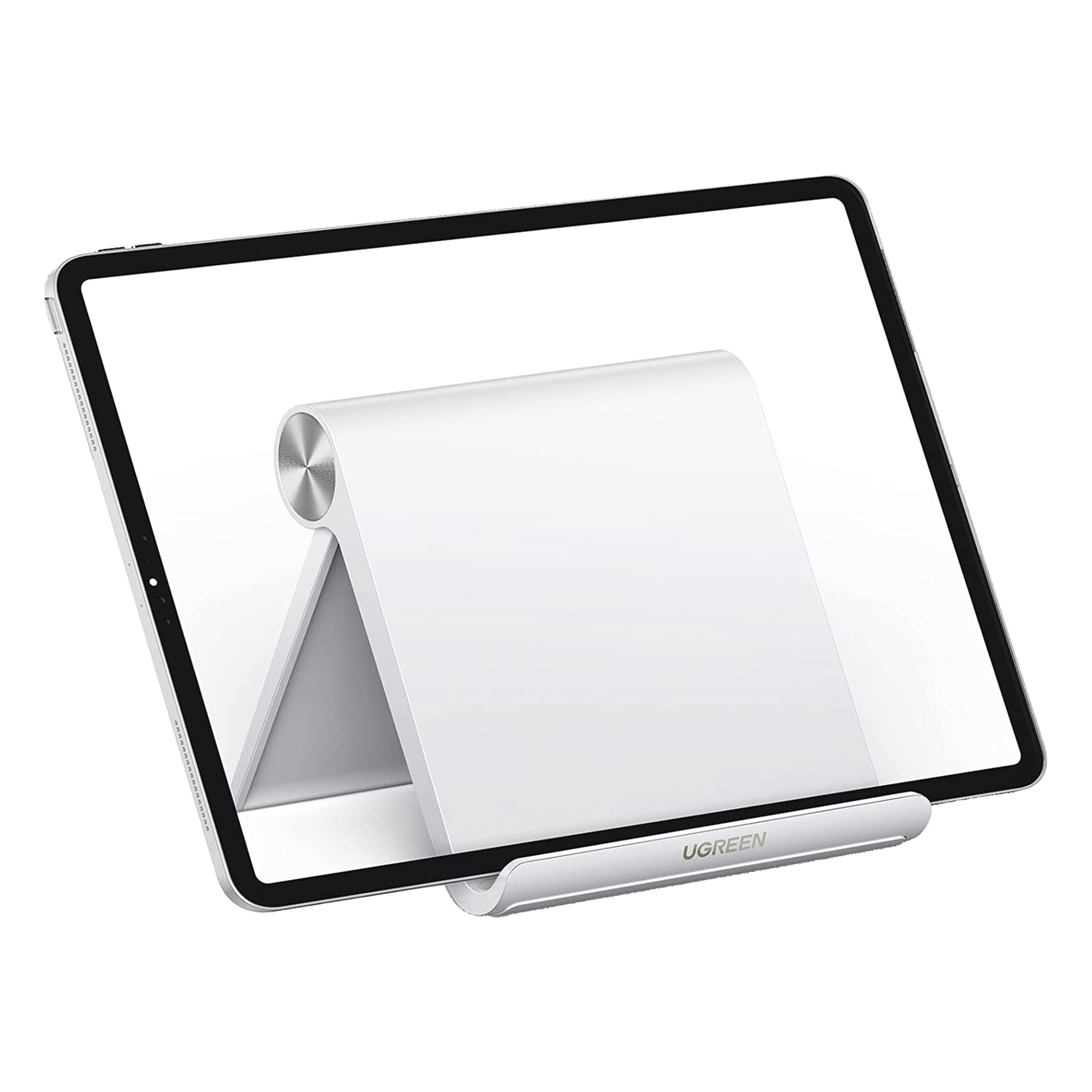 Soporte de Escritorio para Tablet /  Ajustable de 0° a 100° / Goma Antiarañazos / Antideslizante / Amplia Compatibilidad con dispositivos de 4'' a 13'' / Plegable / ABS / Color Blanco