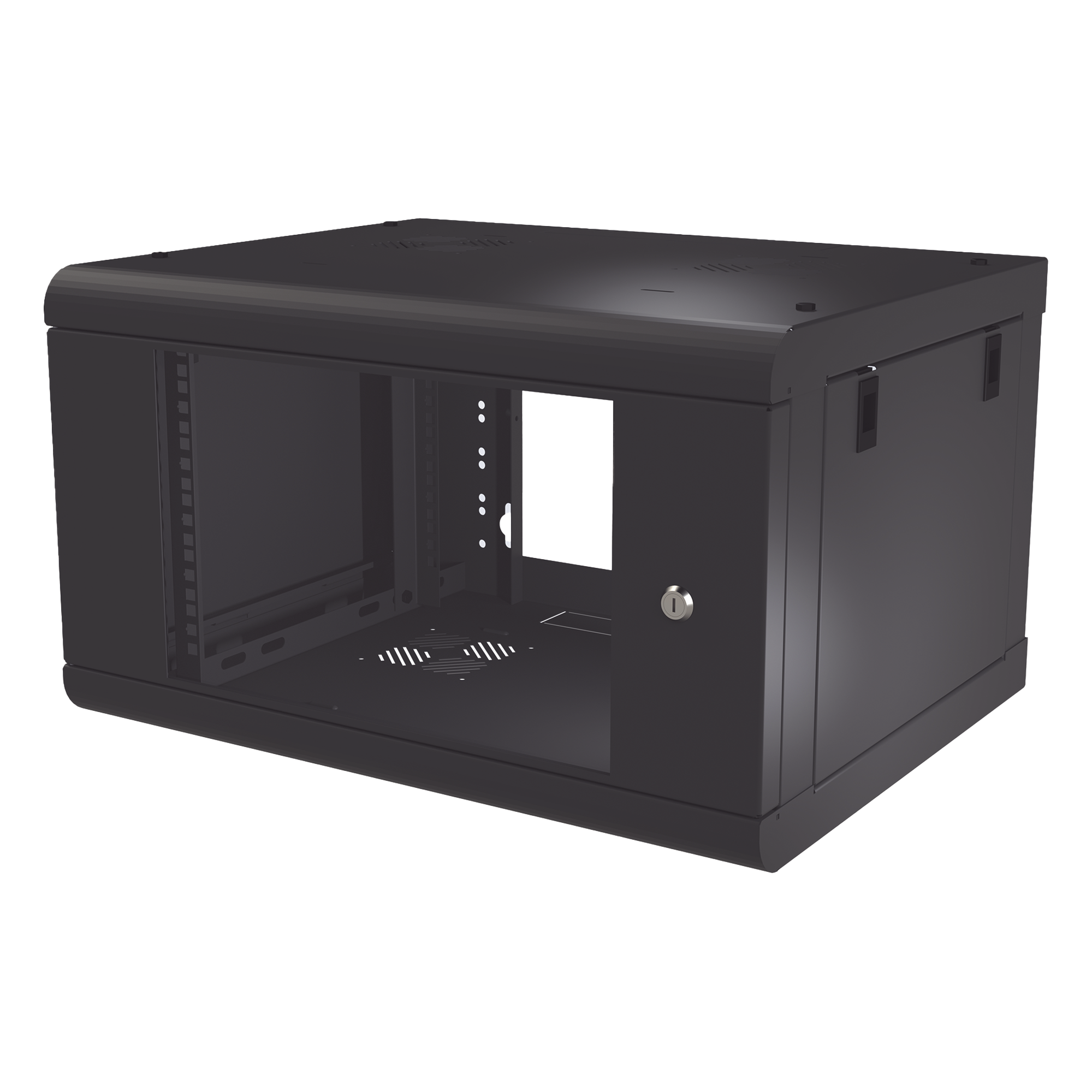 Gabinete de Pared de 6U con Puerta de Cristal Templado, 479.5 mm de Profundidad, Rack de 19'', Acero Reforzado Color Negro. — LINKEDPRO · SKU SR-1906-LH2G