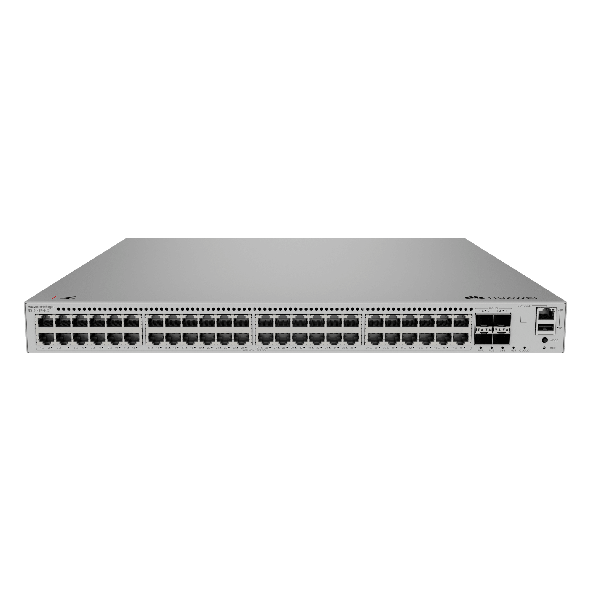 Switch Capa 3 / 48 Puertos PoE+ MultiGigabit 2.5 Gbps / 4 SFP+ 10 Gbps / iStack 4 Unidades / 360 W PoE / Libre de Licenciamiento — HUAWEI · SKU S310-48PN4X