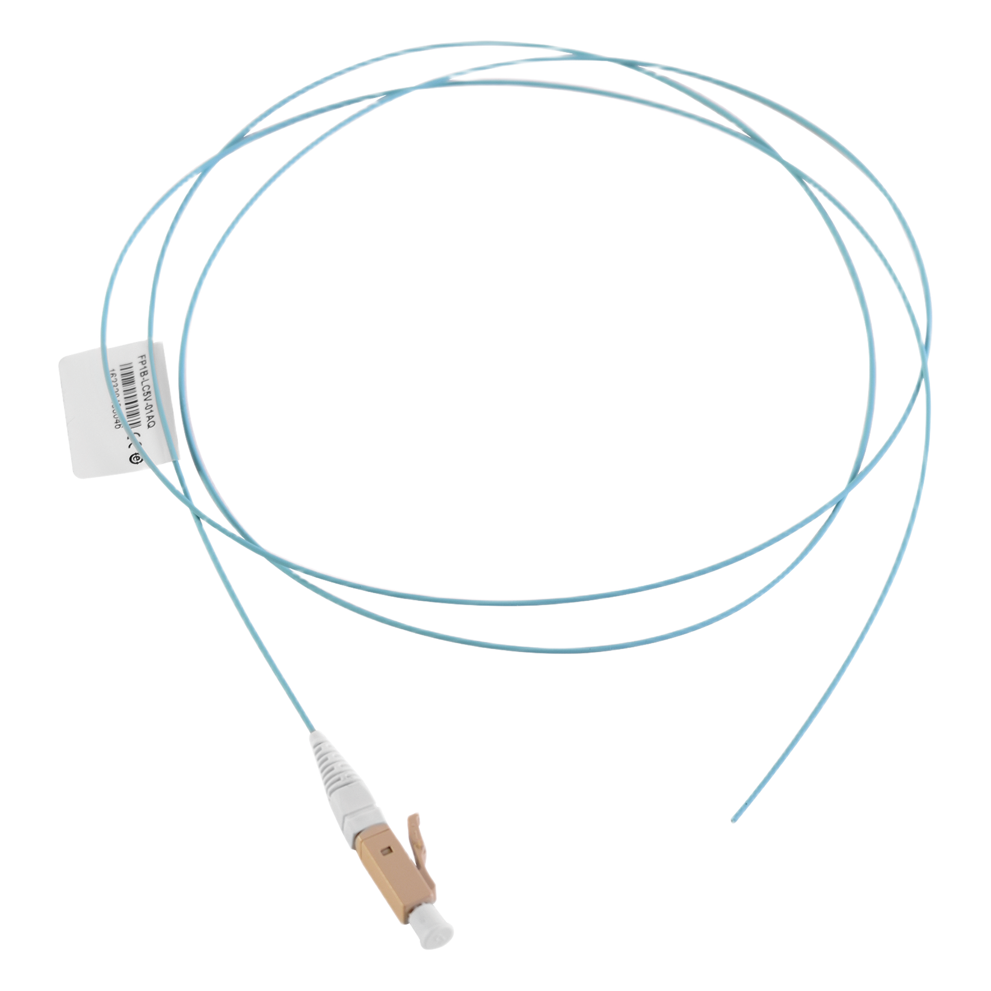 Pigtail de Fibra Óptica / LC Simplex / Multimodo OM3 50/125 / OFNR / Aqua / 1 Metro (3.28 Pies) — SIEMON · SKU FP1B-LC5L-01AQ