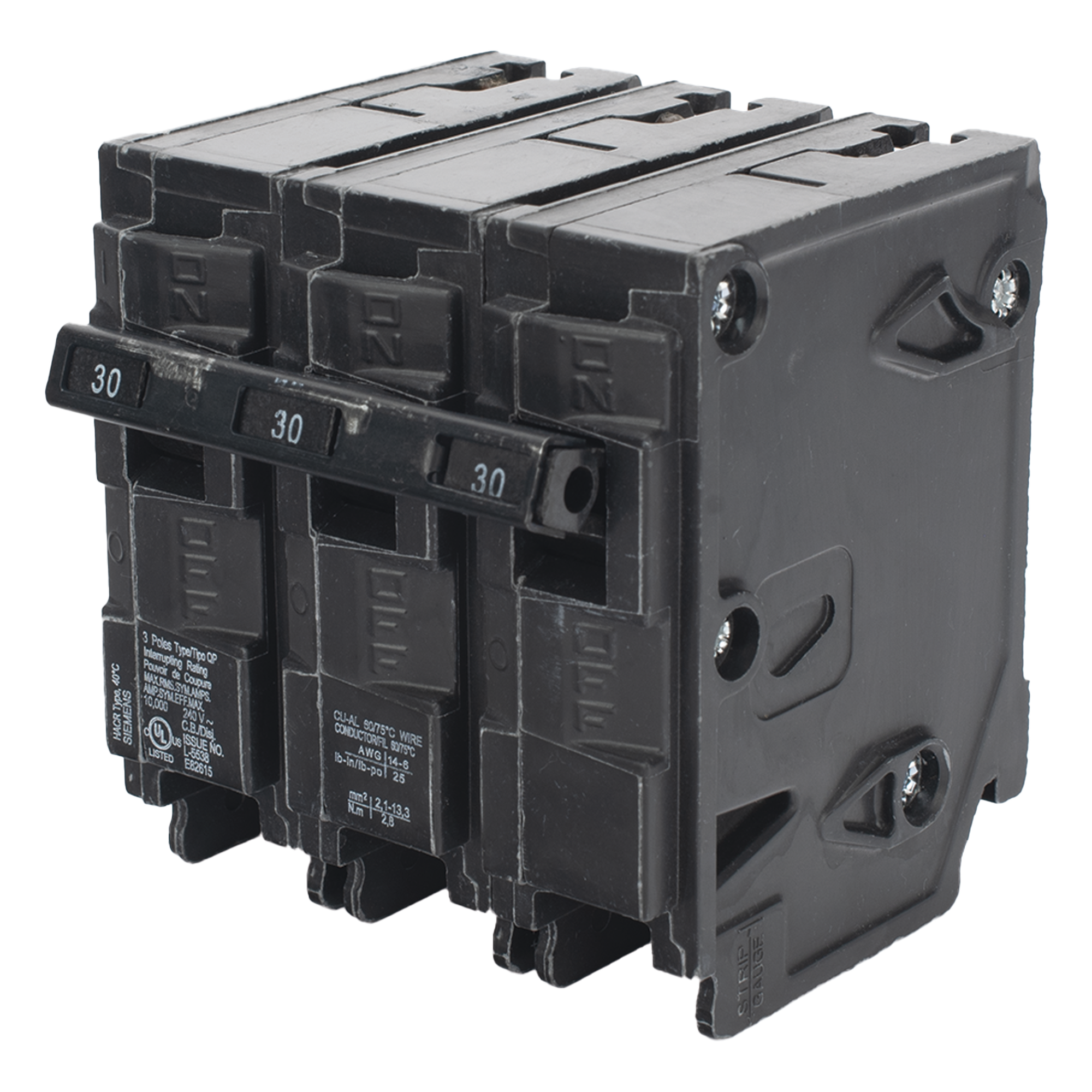 Interruptor Automático Enchufable / 3 Polos / 30 A / 240 V AC / 10 kA / UL 489 — SIEMENS · SKU Q330
