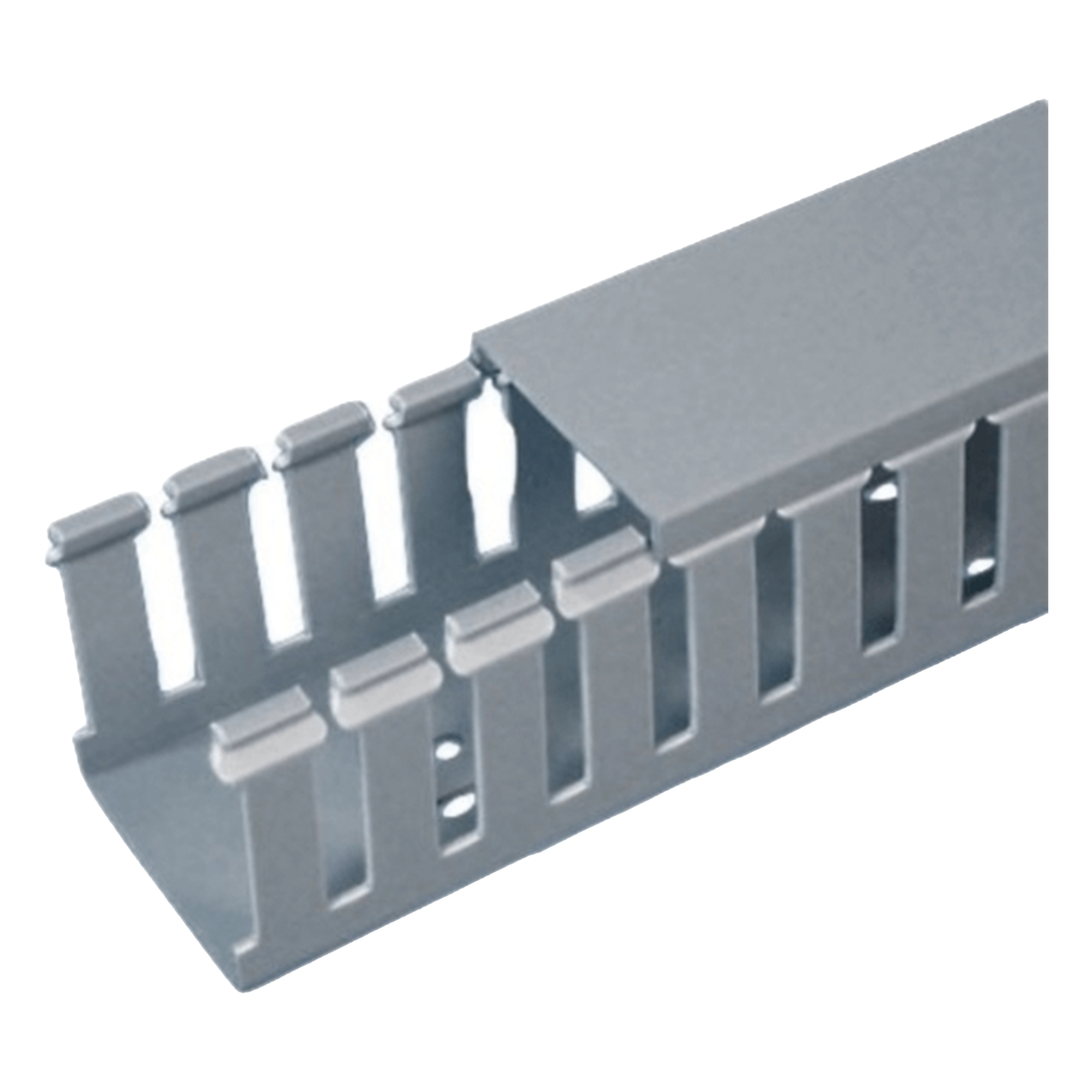 Canaleta Ranurada de PVC con Tapa / Tipo F / 82.6 mm Ancho / 79.2 mm Alto / 6.56 ft Largo / Gris — PANDUIT · SKU FC3X3LG2