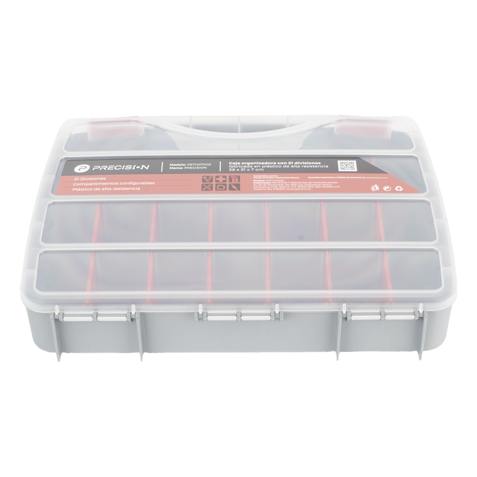 Caja Organizadora con 21 Divisiones Fabricada en Plástico de Alta Resistencia de 38x31x7 cm.