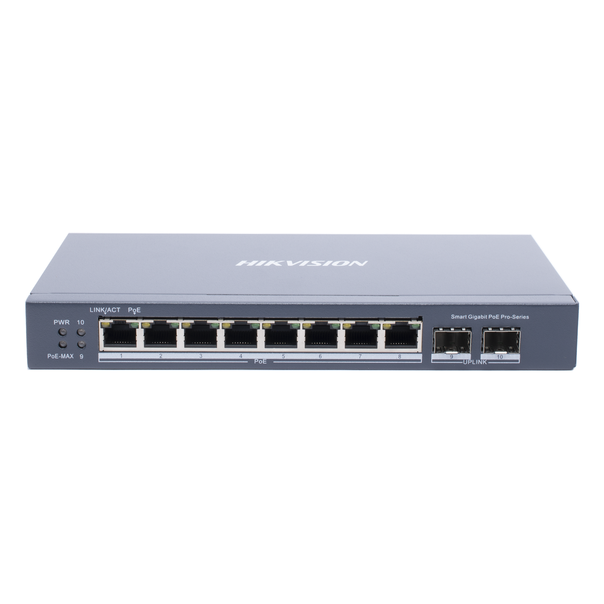 Switch Administrable PoE+ / 8 Puertos Gigabit / 2 SFP / Extensión 300 m (984.3 ft) / 110 W / Gestión en la Nube — HIKVISION · SKU DS-3E1510P-SI