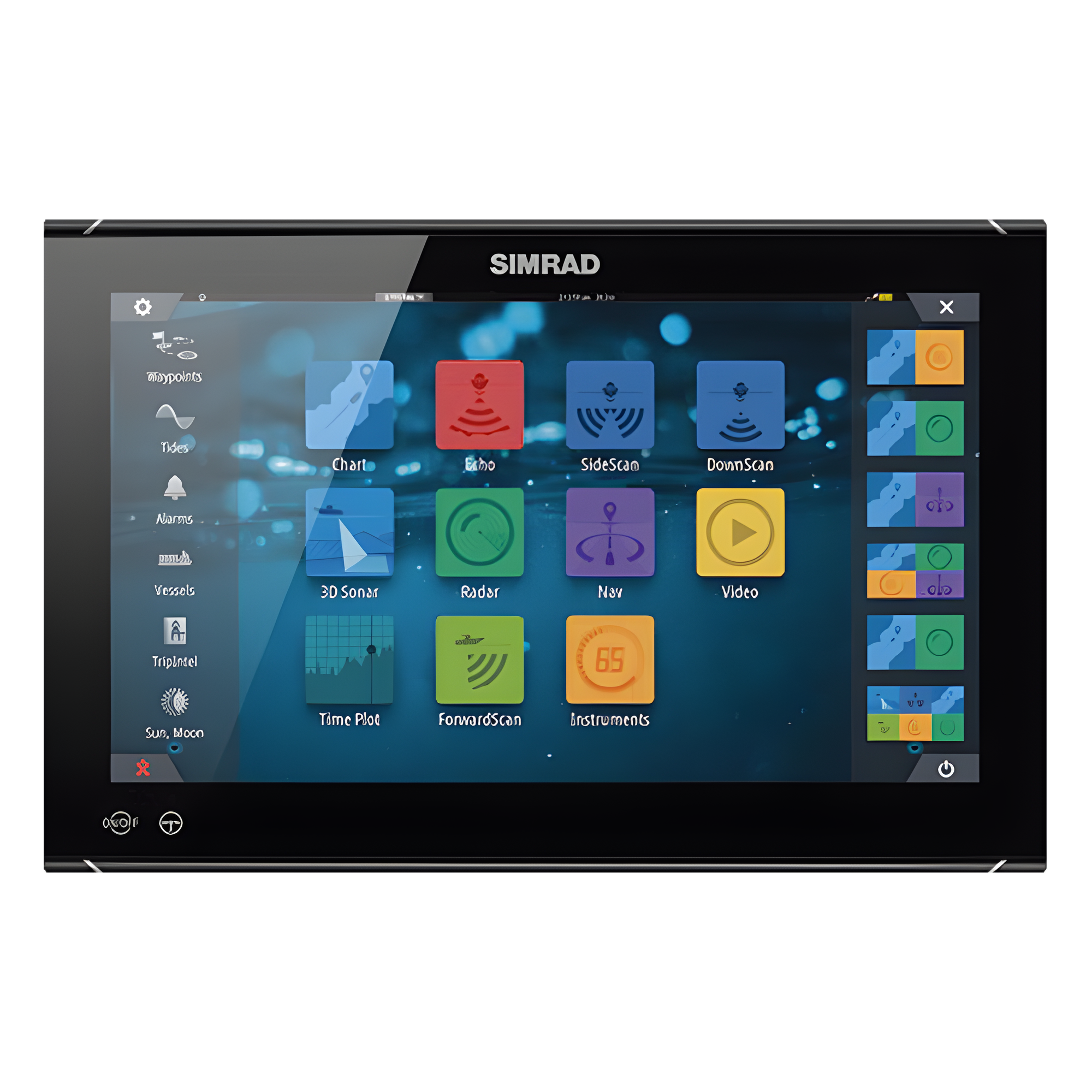 Pantalla Multifuncional / 16 Pulgadas Full HD / Procesador Seis Núcleos / Pantalla Dividida 6 Paneles / Conectividad Móvil / Bisel Incluido — SIMRAD · SKU 000-15047-001