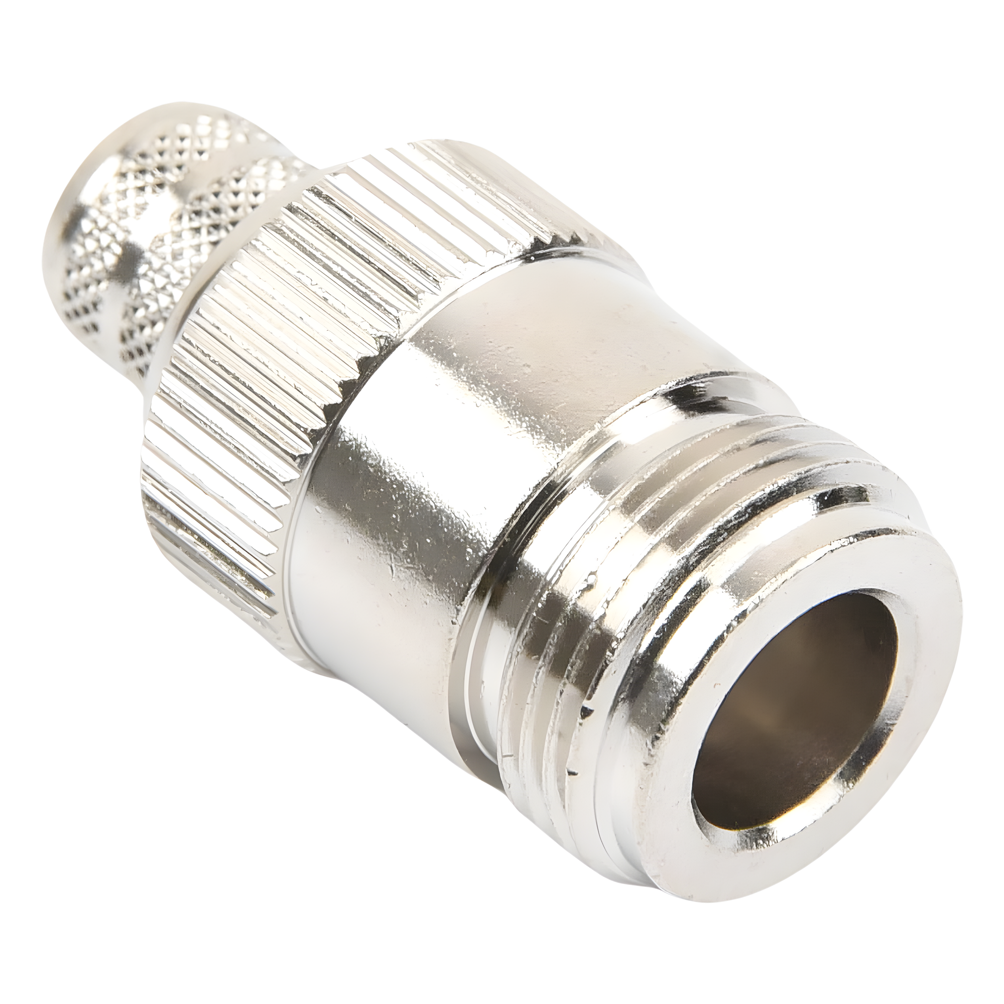 Conector RF Coaxial / N Hembra Inverso / Anillo Plegable / Cables RG-8/U, 9913, LMR-400 / Grupo I / Níquel-Oro-Teflón