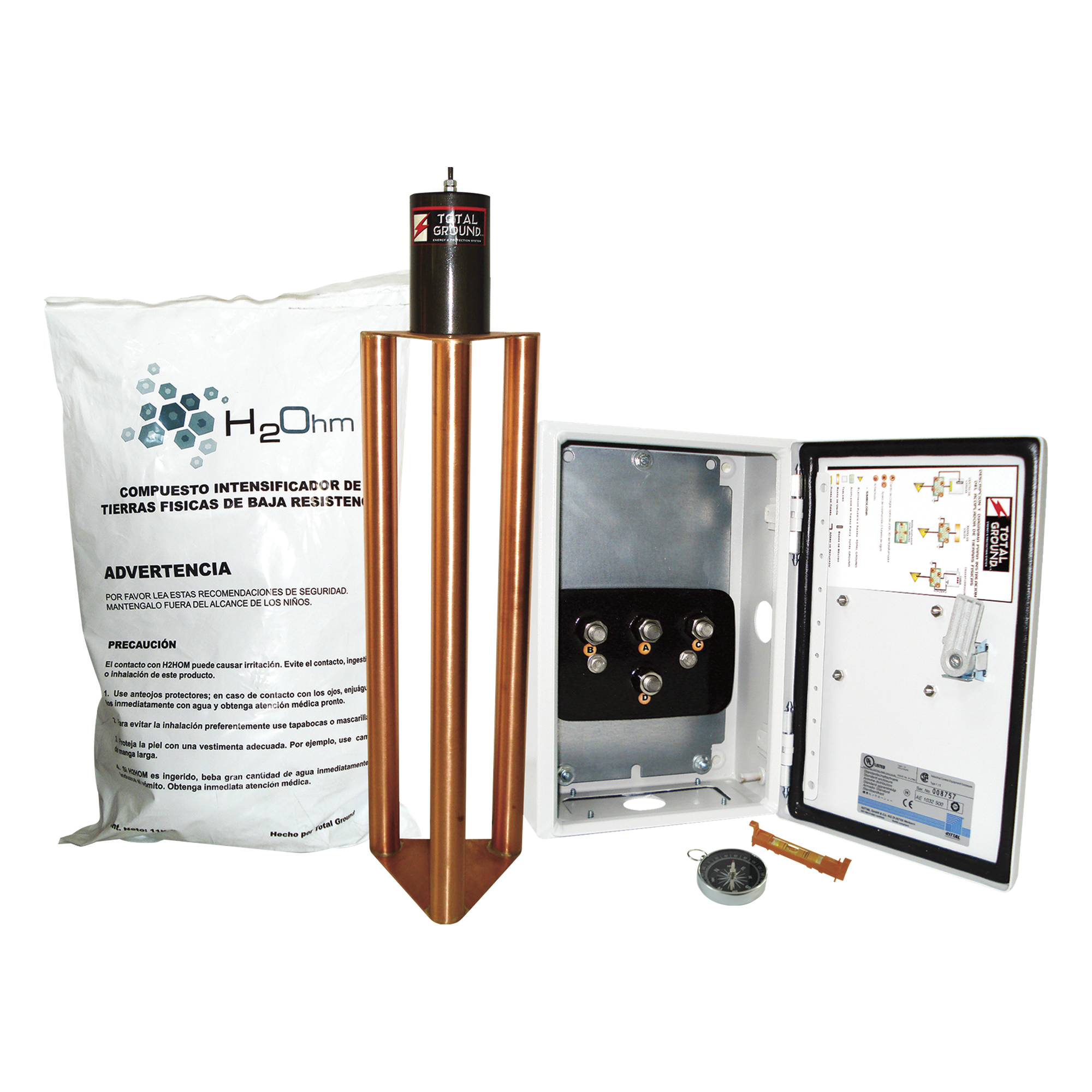Electrodo de puesta a tierra / 400 A / Filtro LCR / Compuesto H2Ohm / Acoplador TGC1 1500 A / Diseño Delta tubular — TOTAL GROUND · SKU TG-400K