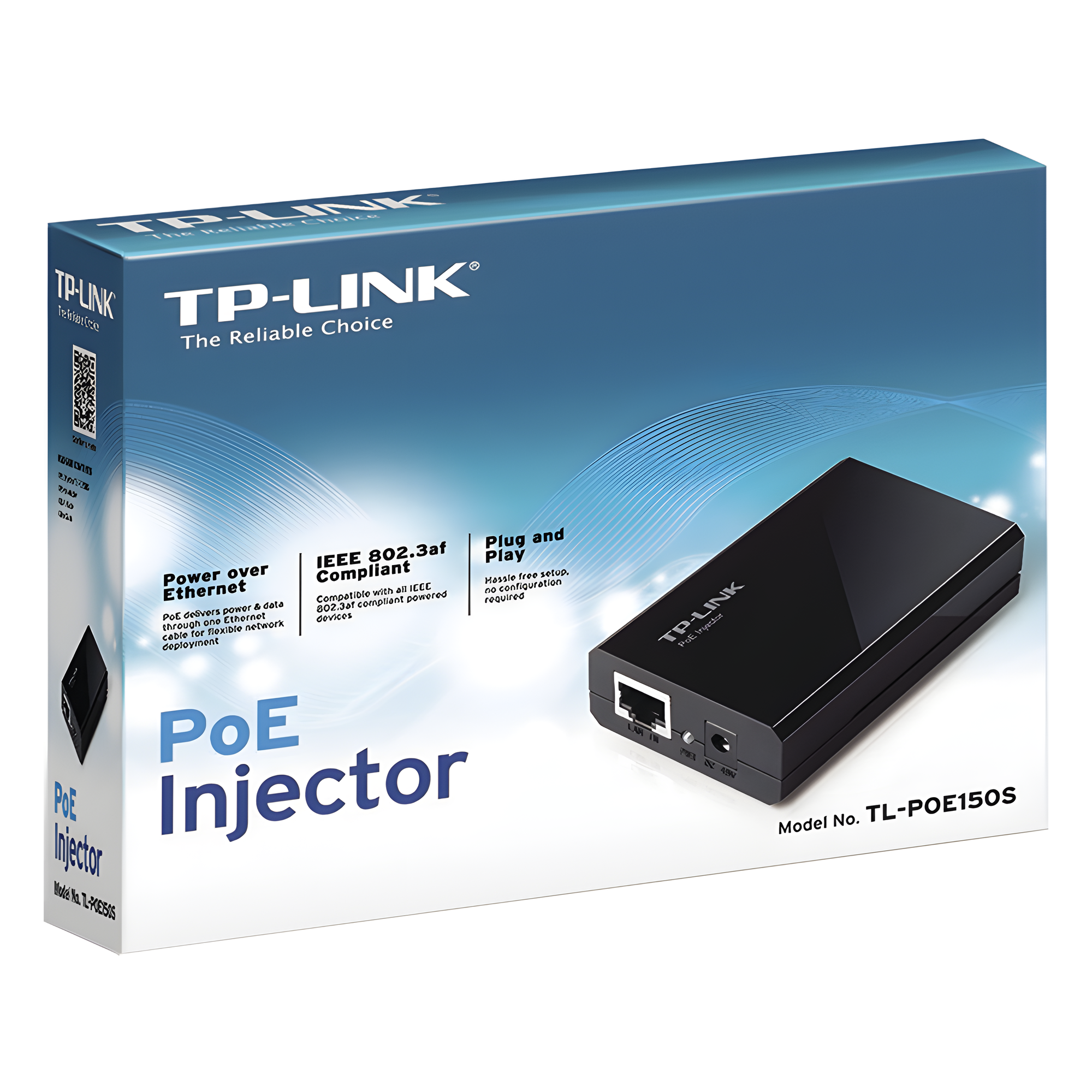 Inyector PoE / 15.4W 802.3af / 2 puertos Gigabit / Hasta 100 m (328 pies) / Plug and Play — TP-LINK · SKU TL-POE150S