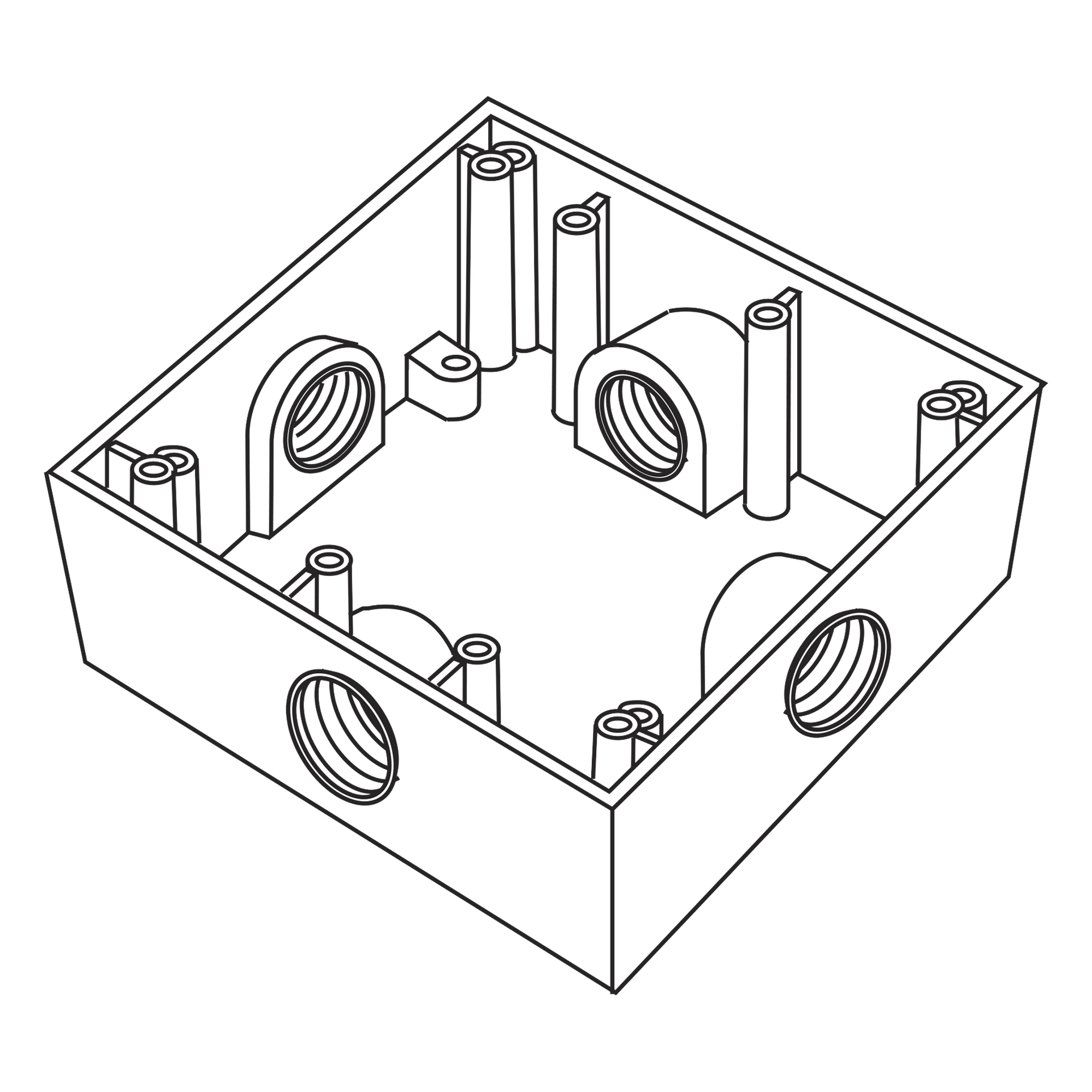 Caja de Conexión a Prueba de Intemperie / 4 Bocas 3/4" (19.05 mm) / Aluminio Diecast / Volumen 492 cm³ / IK09 / ASTM B117 — RAWELT · SKU RC-0487