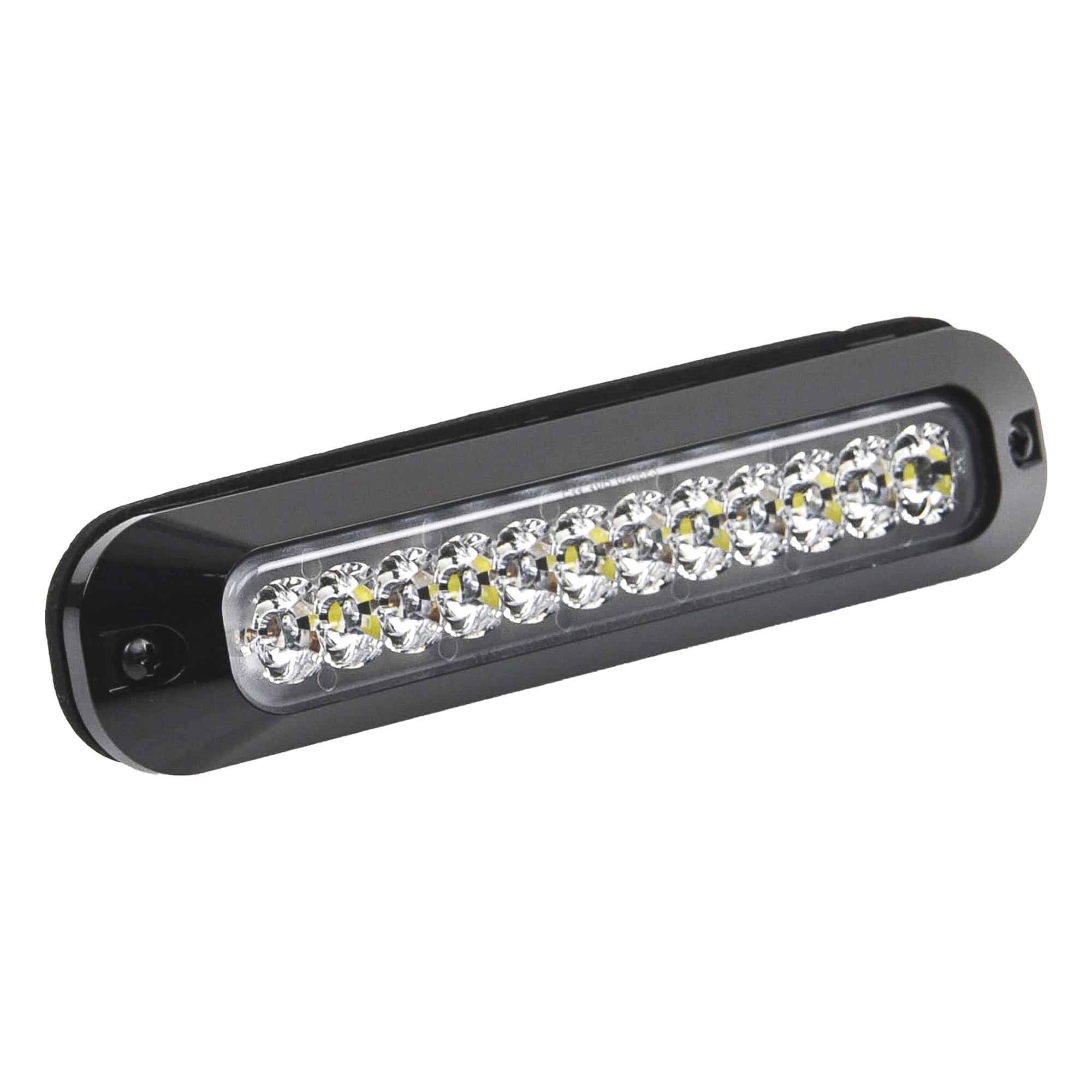 Luz Auxiliar LED / 12 LEDs Ultra Brillantes / Rojo/Blanco / 70 Patrones de Destello / 12-24 VCC / SAE J595 Clase I / 157 mm (6.2 in) x 20 mm (0.8 in) x 35 mm (1.4 in)
