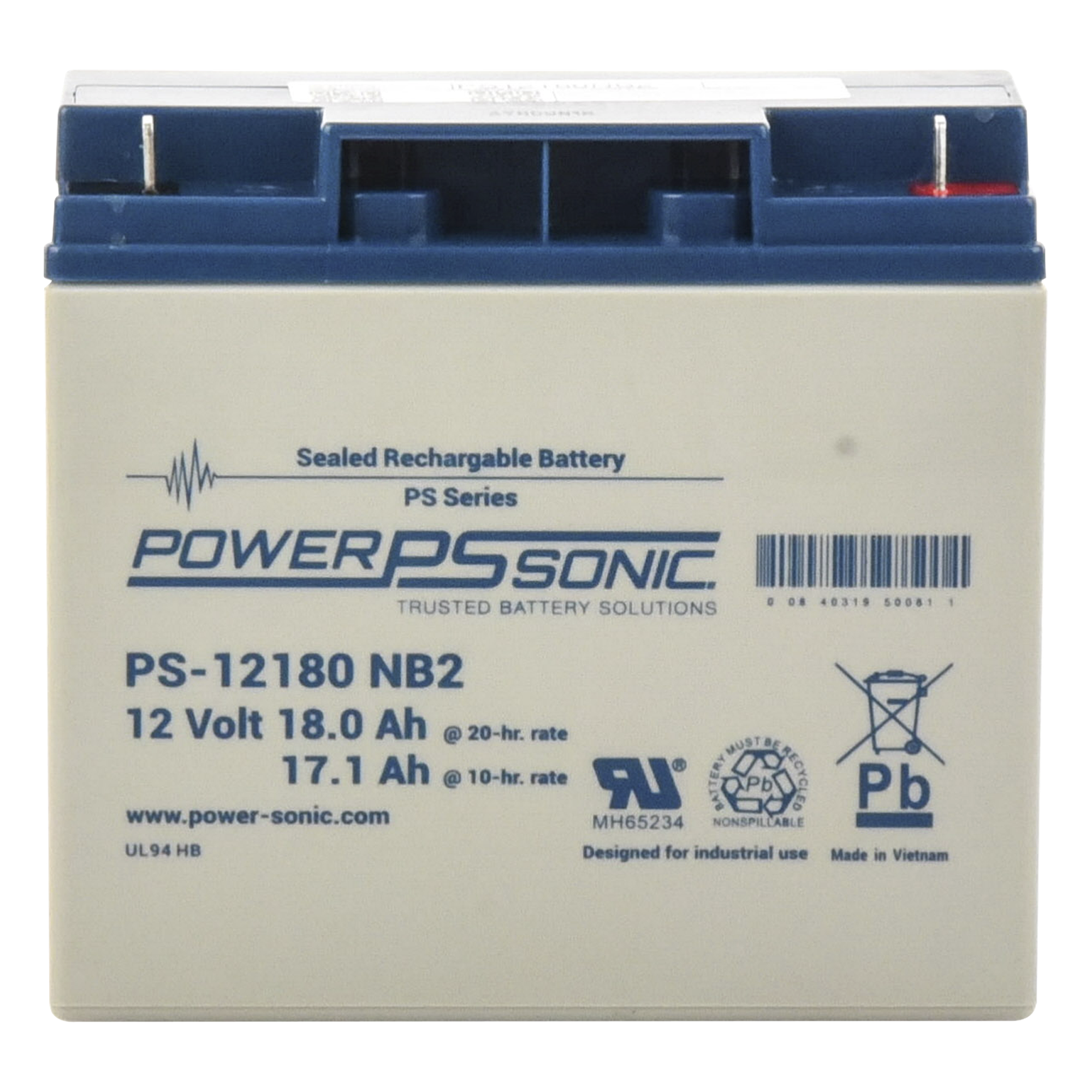 Batería de Respaldo AGM/VRLA / 12V / 18AH / Terminales NB2 / Vida Útil 5 Años / Libre de Mantenimiento — POWER SONIC · SKU PS-12180-NB2