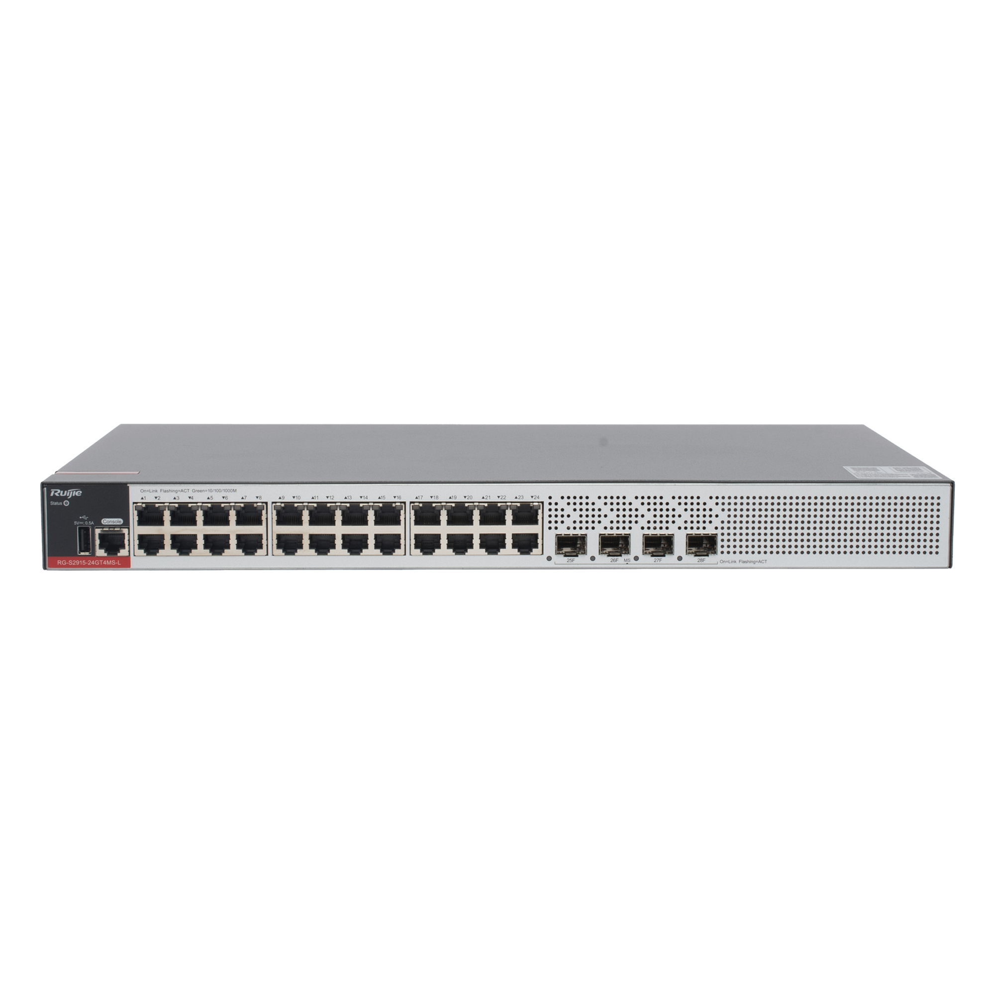 Switch Administrable L2+ / 24 Puertos Gigabit / 4 Uplink SFP 2.5G / 68 Gbps / 15.6 W / 1.71 in — RUIJIE · SKU RG-S2915-24GT4MS-L