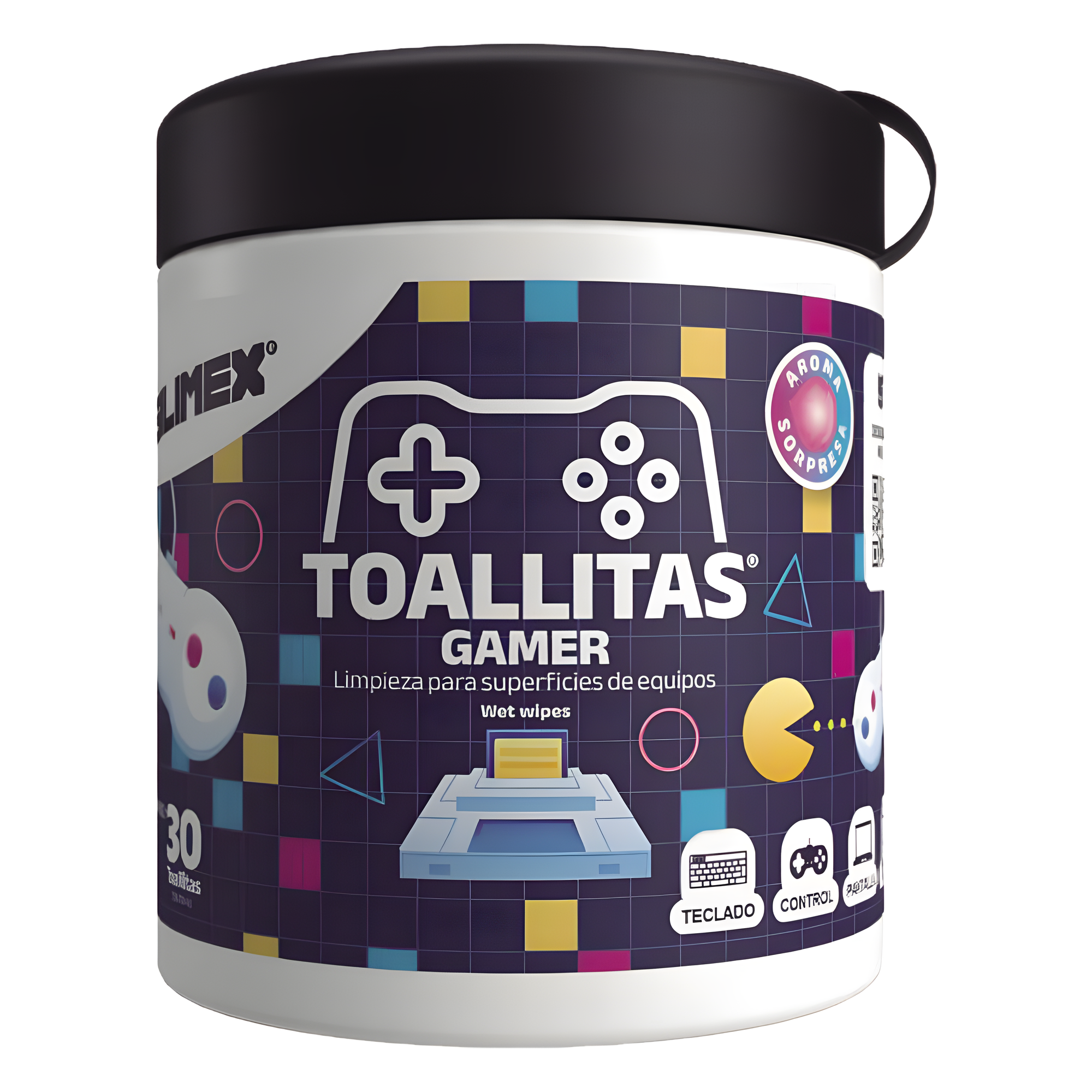 Toallitas de Limpieza / Antiestáticas / Antibacteriales / 30 Unidades / Aroma Chicle — SILIMEX · SKU TOALLITAS-GAMER