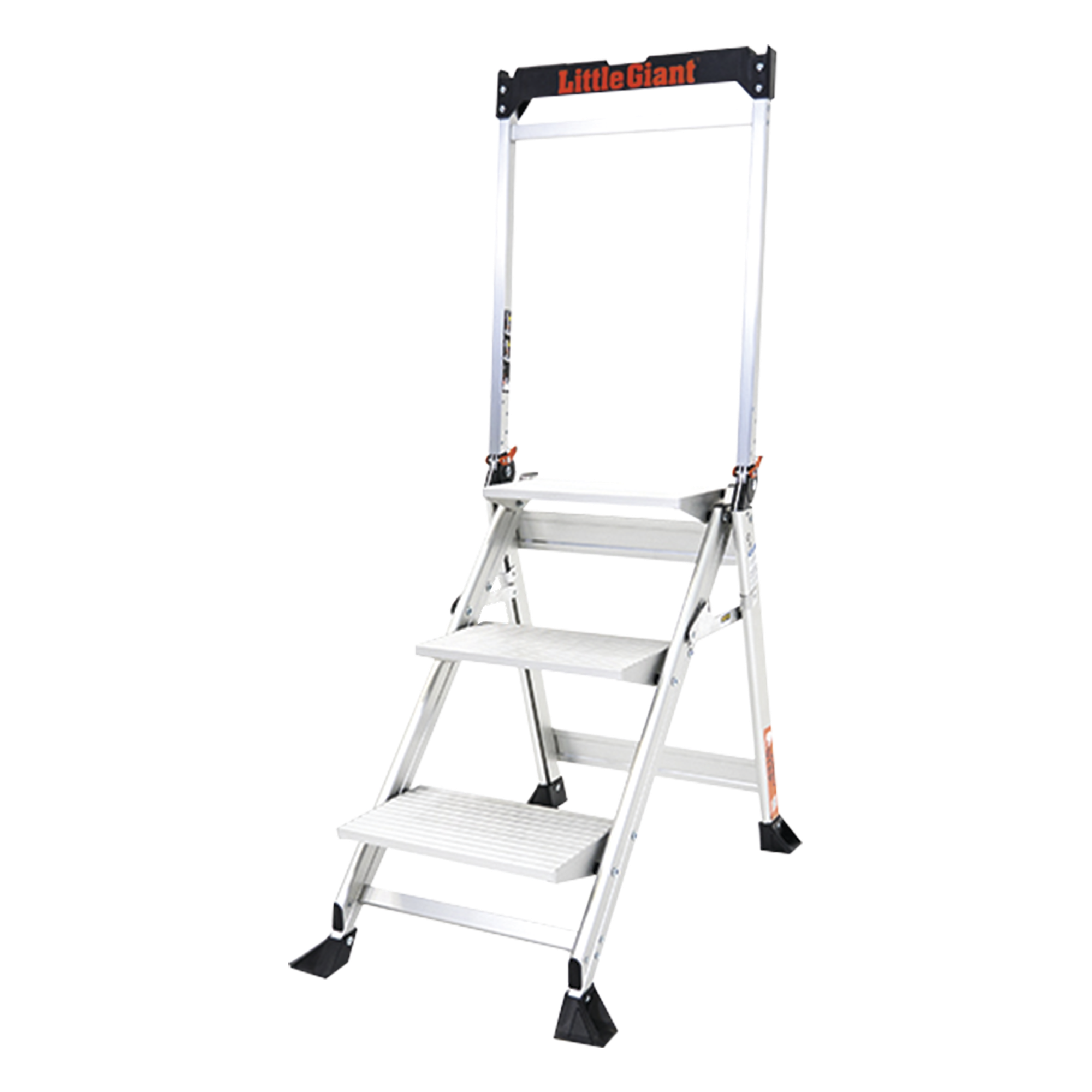 Escalera de Tijera / 3 Peldaños Jumbo / Altura 0.67 m (2.2 ft) / Capacidad 170 kg (375 lbs) / Barra Anti-caídas / Almohadillas Antideslizantes — Little Giant Ladder Systems · SKU JUMBO-STEP-3WHR
