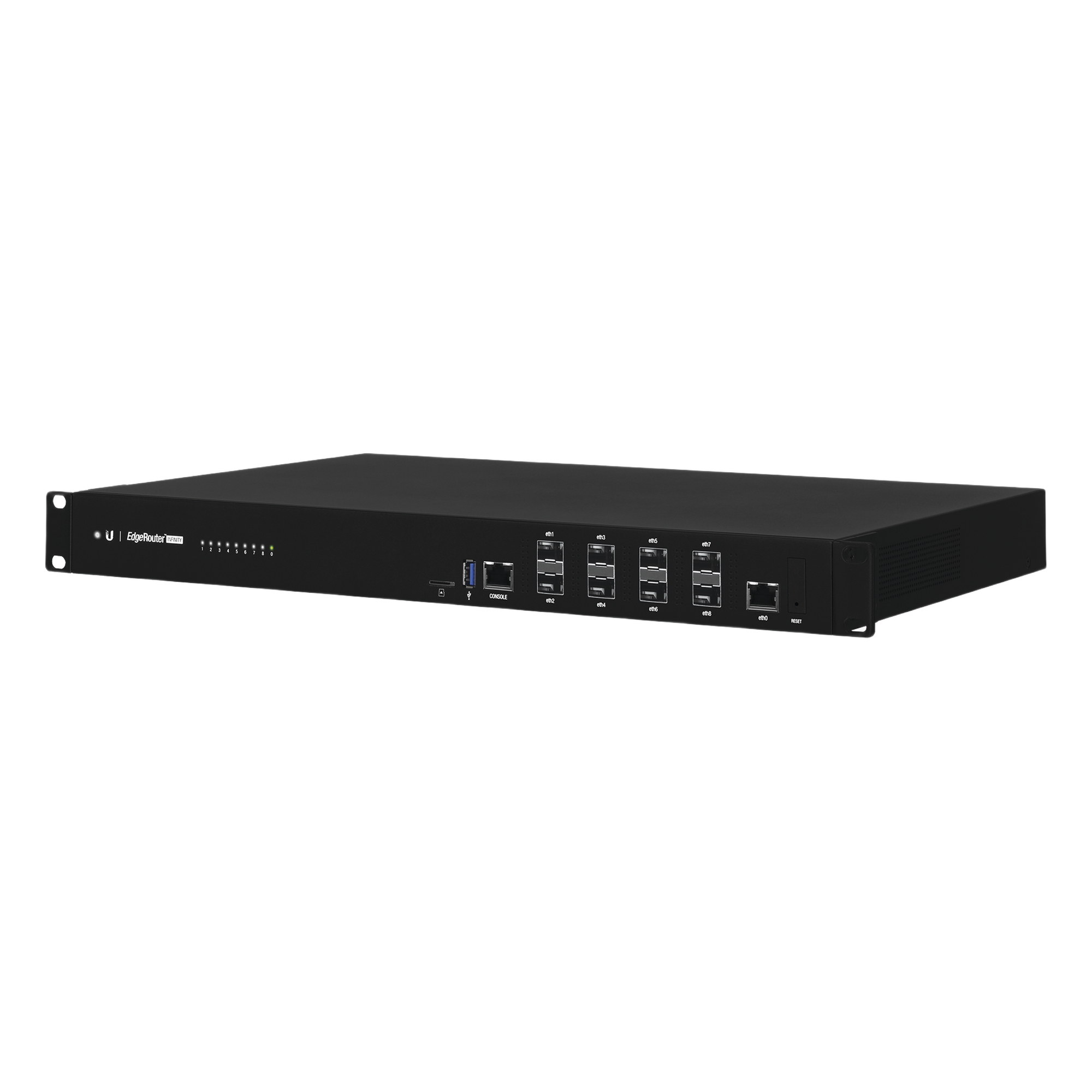 Router Edge / 8 Puertos SFP+ 10 Gbps / 1 Puerto RJ45 Gigabit / Throughput 80 Gbps / 16 Núcleos / 16 GB RAM / Hot-Swappable — UBIQUITI · SKU ER-8-XG