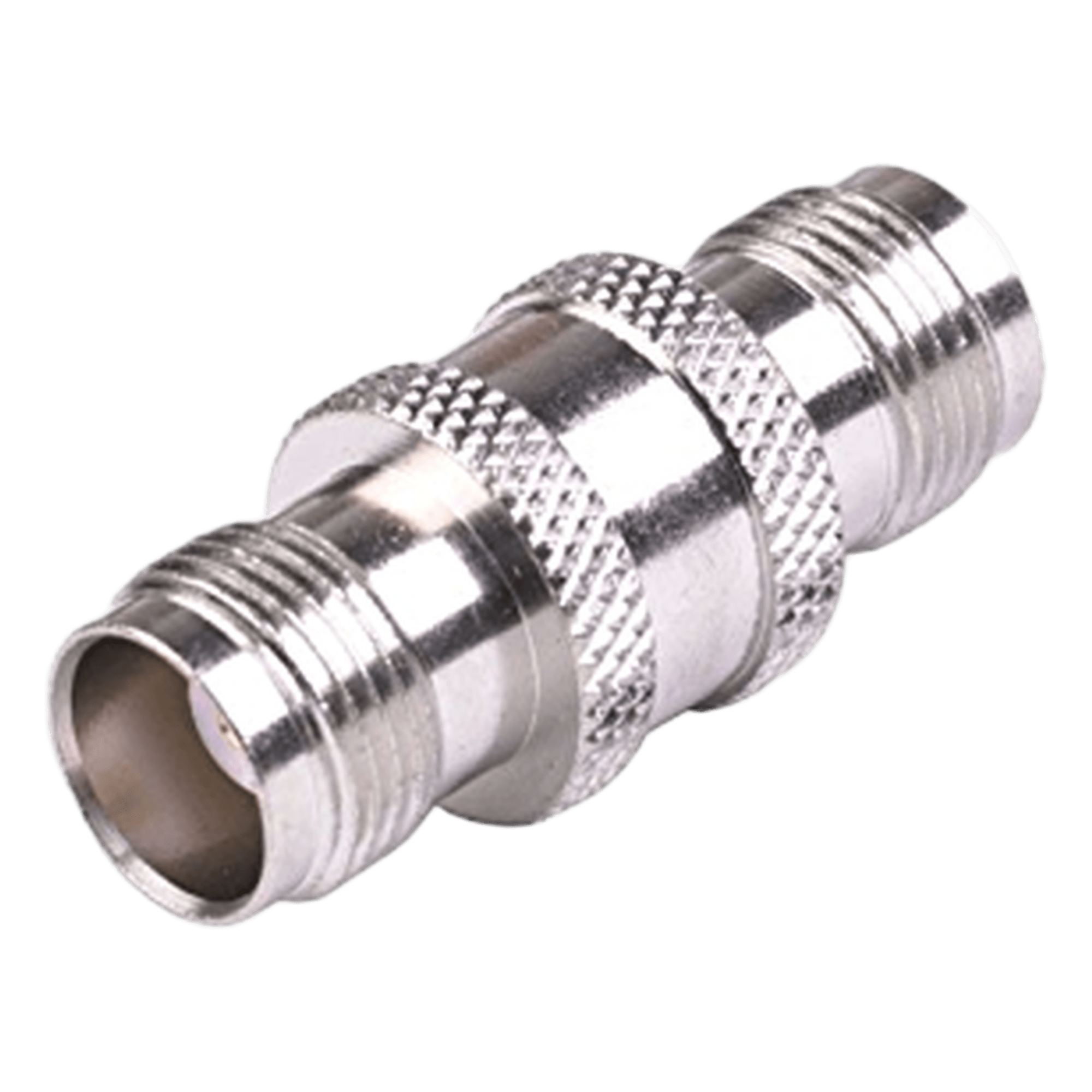 Adaptador Barril RF / Conector TNC Hembra a TNC Hembra / Montaje en Línea / Cuerpo Bronce Niquelado / Contacto Oro / Aislante Teflón — RF INDUSTRIES,LTD · SKU RFT-1225