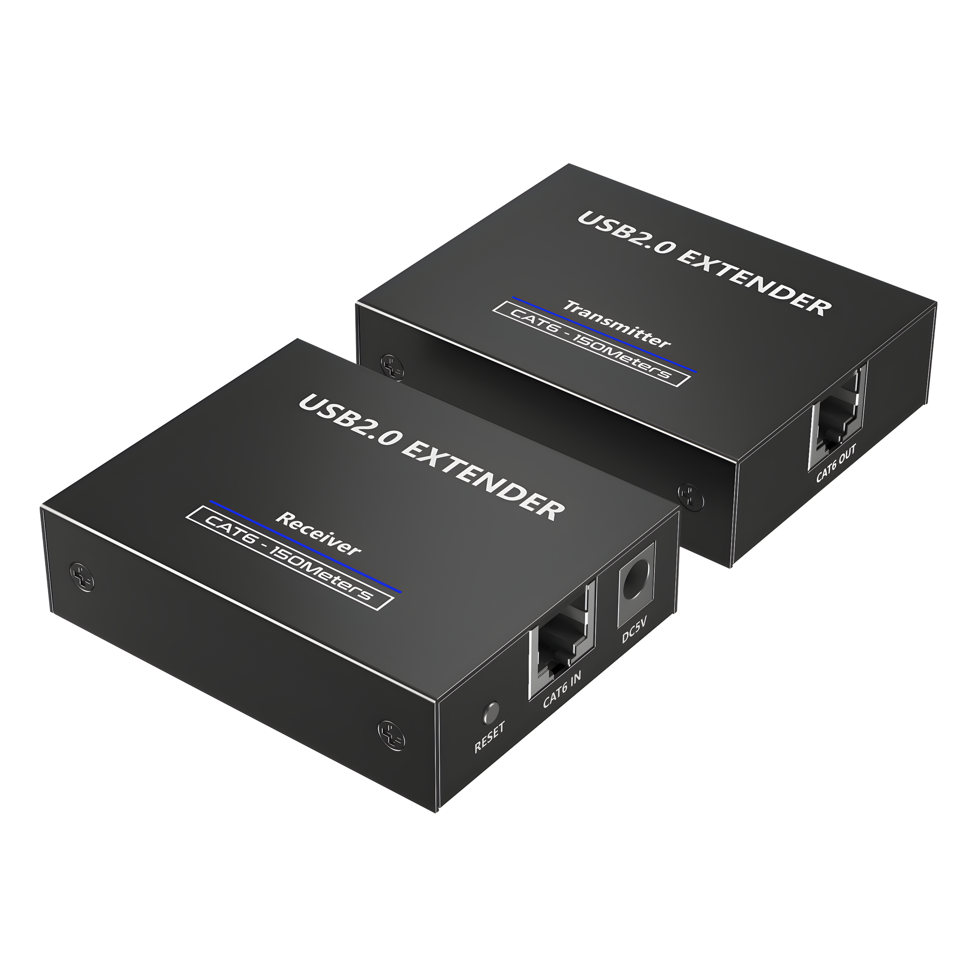 Kit EXTENSOR USB 2.0 de 4 Puertos para Distancias de Hasta  150 m | Soporta USB 2.0, USB 1.1 y USB 1.0 | UTP Cat 5e/6/6a/7 | Soporta Switch Gigabit | Ideal para Cámaras WEB, Impresoras, Escáner, Memorias, Mouse, etc.
