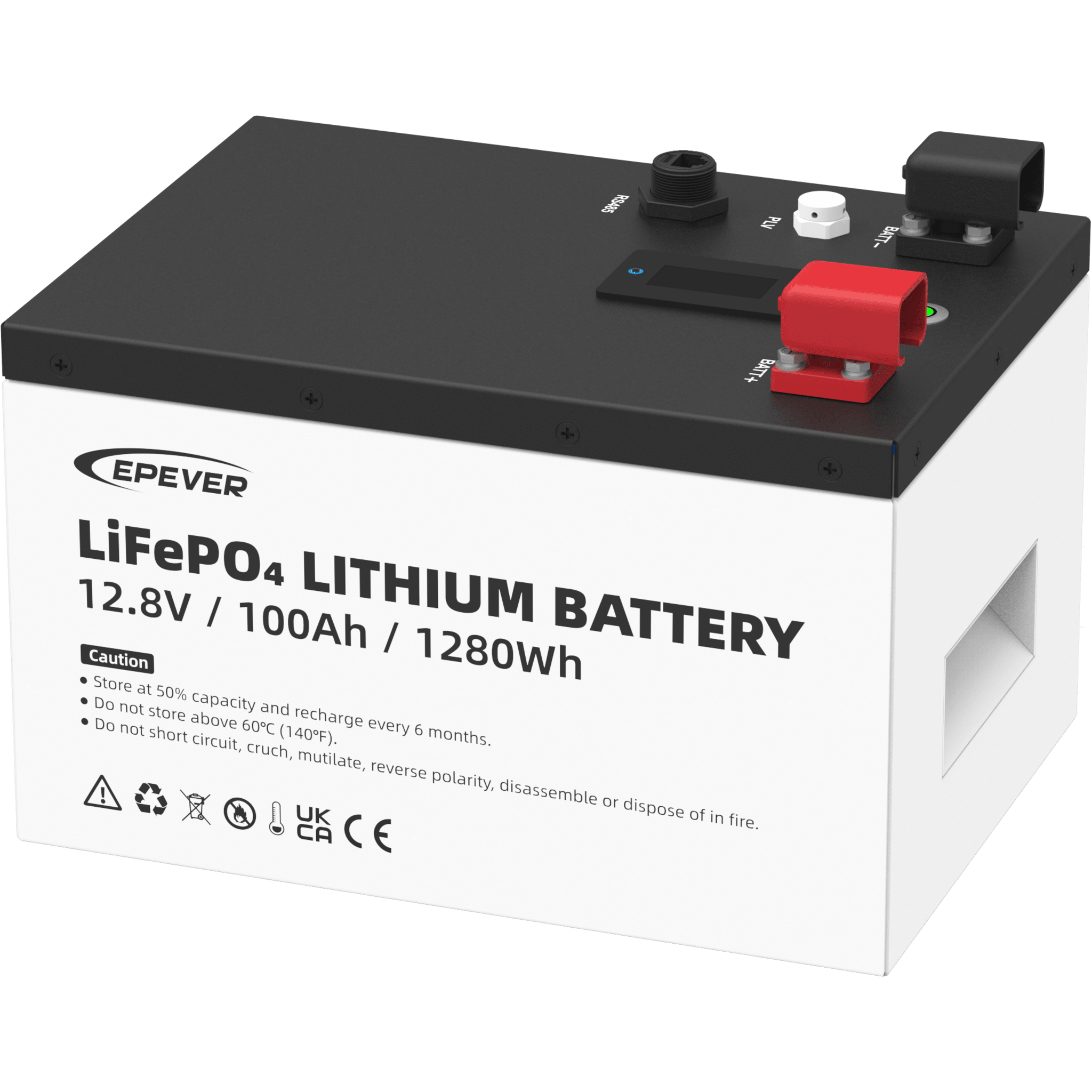 Batería de Litio LiFePO4 12.8Vcc, 100Ah, 1.28KwH, Pantalla LCD para Monitoreo Local, Carcasa Metálica