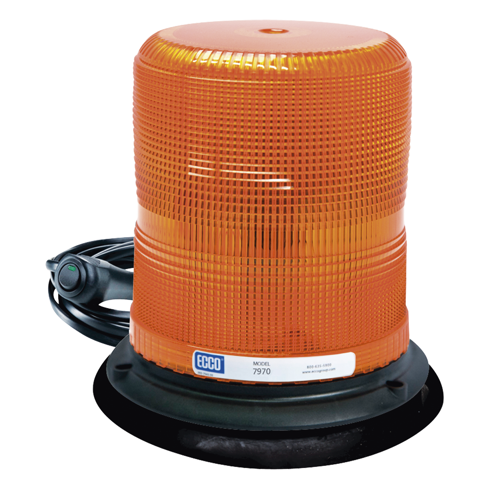 Baliza LED de Advertencia / 7 Pulgadas / Ámbar / SAE Clase I / 11 Patrones de Destello / 12-24 VDC / Montaje Magnético — ECCO · SKU X7970A-VM