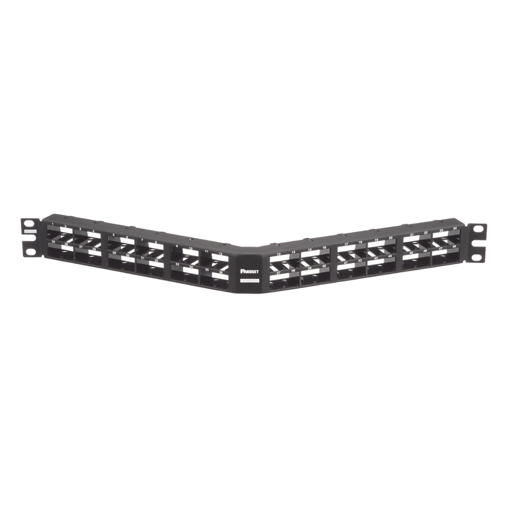 Panel de Parcheo Modular / 48 Puertos / 1UR / 19in / Angulado / Alta Densidad / Sin Blindaje / Mini-Com — PANDUIT · SKU CPPA48HDWBLY