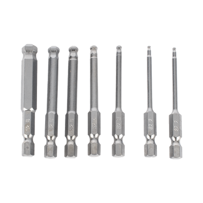 Juego de 7 Puntas Hexagonales / Allen, Milimétricas con Cabeza Redonda  para Destornillador de entrada Hexagonal de 1/4"