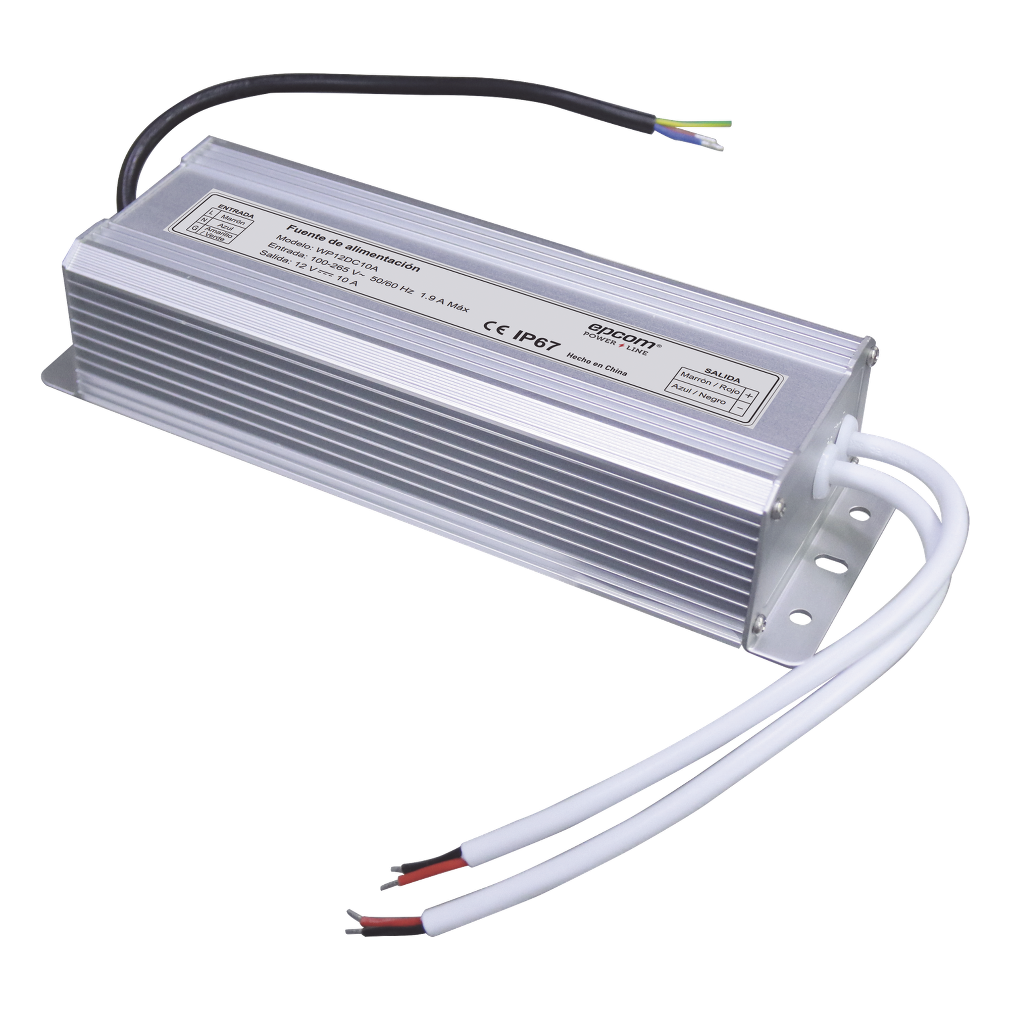 Fuente de Alimentación IP67 / 12 VCC Regulado / 10 A Totales / 2 Salidas / Entrada 100-265 VCA / Operación -10°C a 50°C — EPCOM POWERLINE · SKU WP12DC10A