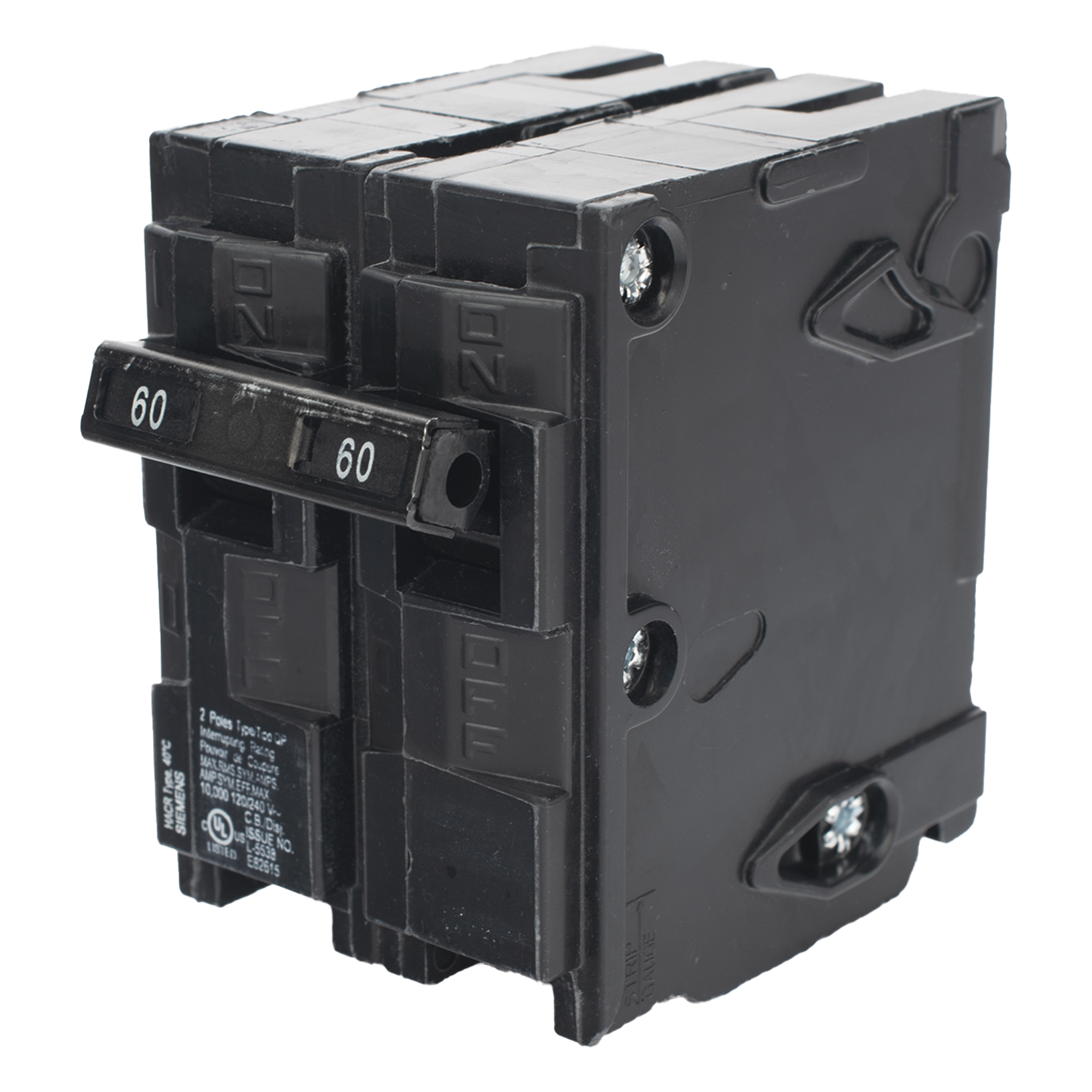 Interruptor Automático Enchufable / 2 Polos / 60 A / 240 VCA / Capacidad Interruptiva 10 kA / UL 489 — SIEMENS · SKU Q260