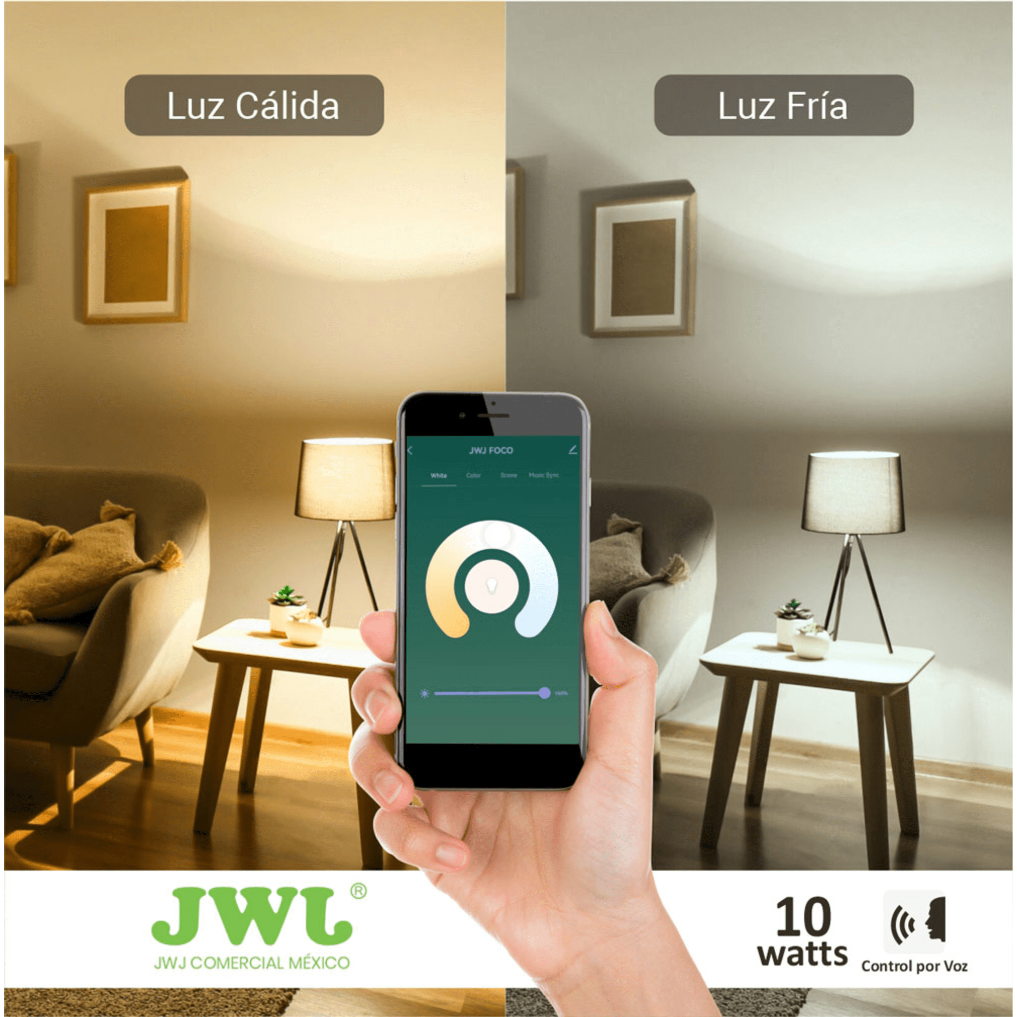 Foco Smart  Dimeable / 10W / RGB y Blanco / Base E27 / IP20 / Con Control desde Aplicación Móvil
