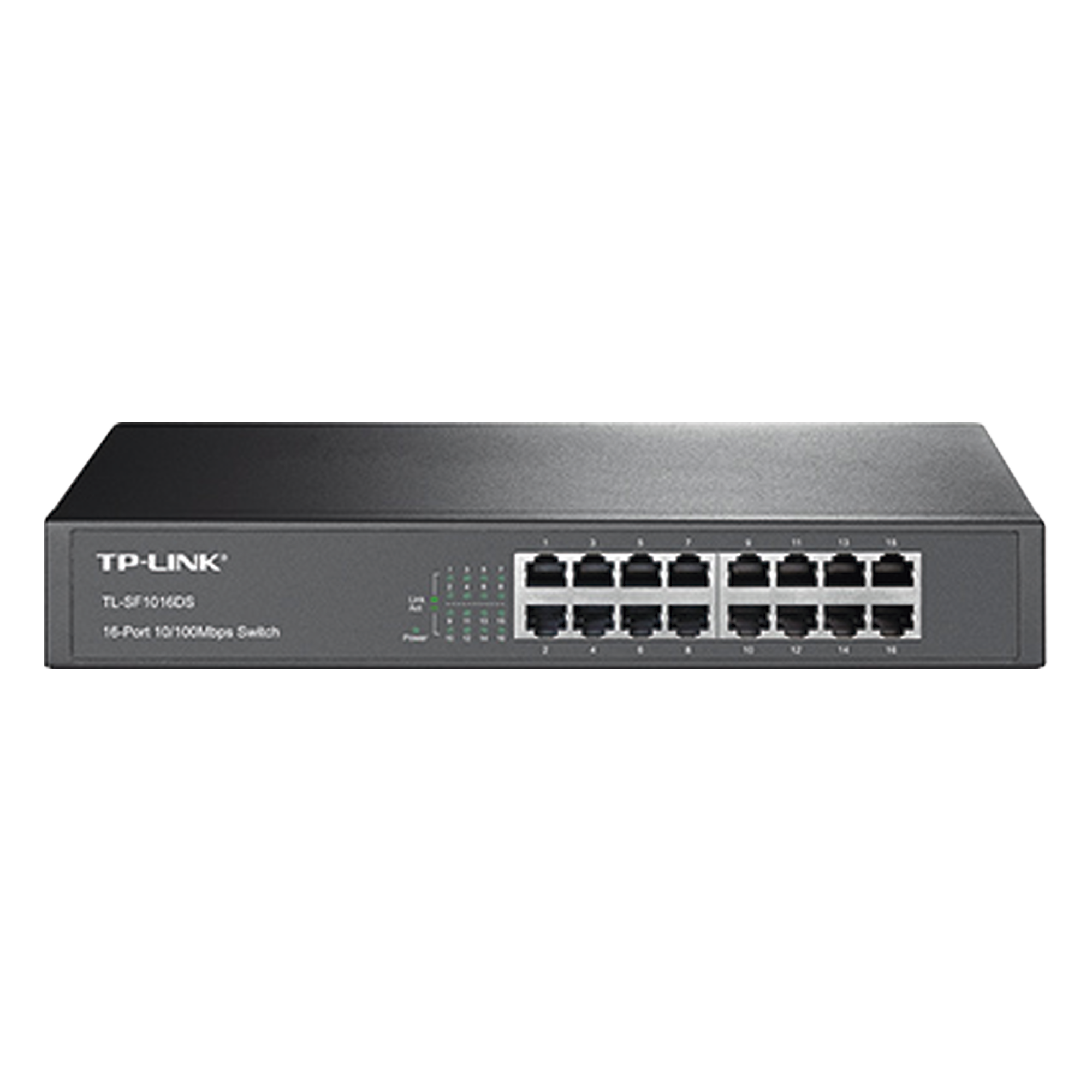 Switch / 16 Puertos / 10/100 Mbps / Escritorio y Rack / 13 Pulgadas / Sin Ventilador — TP-LINK · SKU TL-SF1016DS