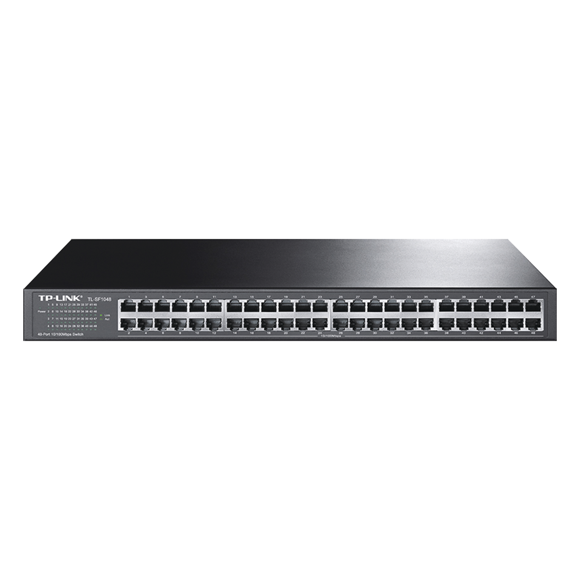 Switch no administrable / 48 puertos 10/100 Mbps / 96 Gbps capacidad de conmutación / 71.4 Mpps throughput / Rack 19" (48.26 cm) — TP-LINK · SKU TL-SF1048