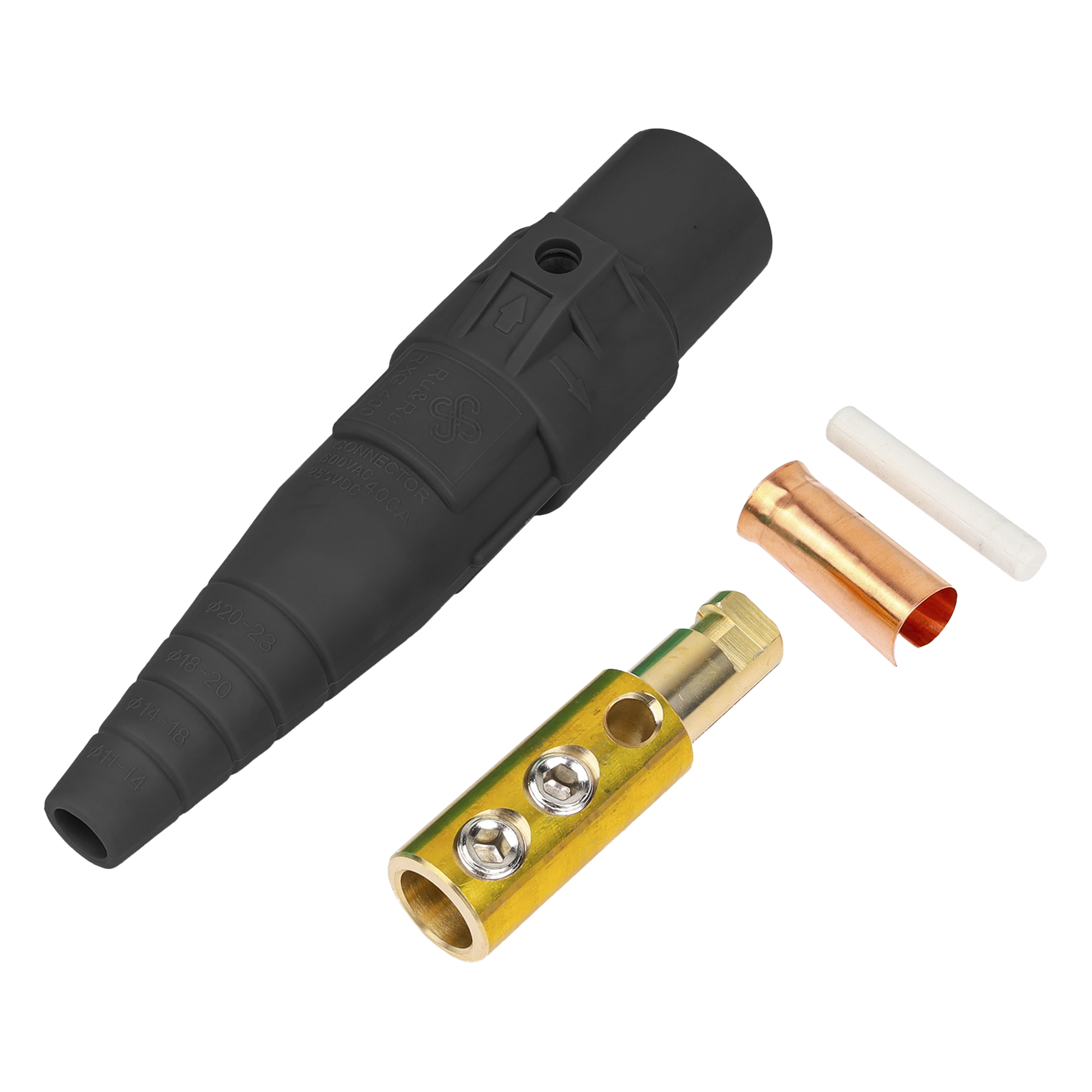 Conector Camlock Macho / 400 Amperes / AC 600V / Sección Cable 50-95 mm² / Abrazadera Compresión / Plástico Ingeniería / Varios Colores — EPCOM PROAUDIO · SKU EP-CAMLOCK-400A-M-BLACK