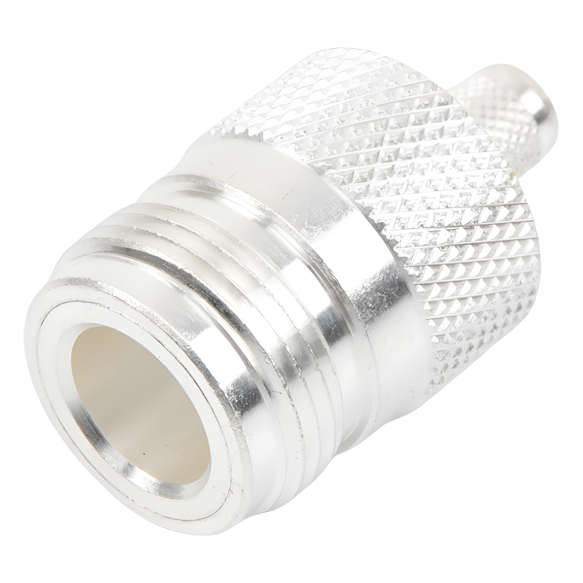 Conector Coaxial N Hembra / Anillo Plegable / Cables LMR-240, RG-8/X, 9258 / Bronce Niquelado / Contacto Oro / Aislante Teflón