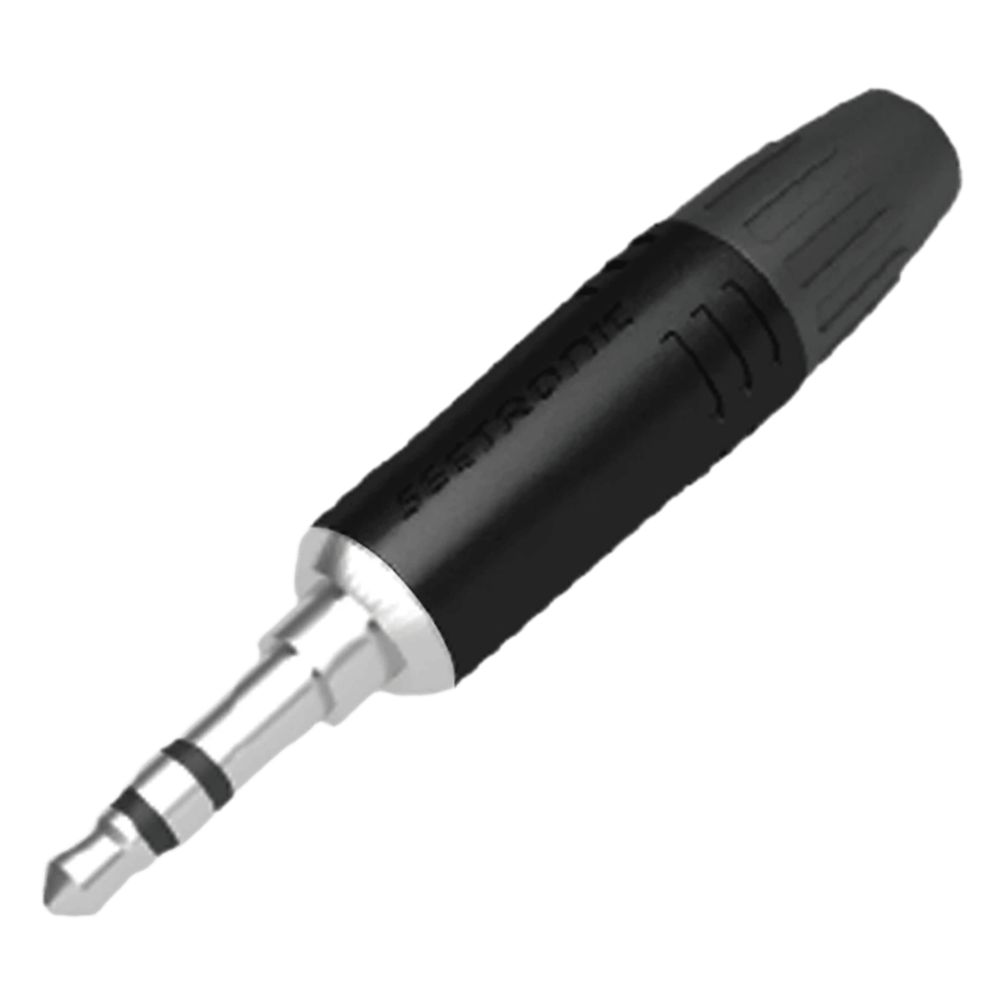 Conector Estéreo Macho 3.5 mm / Carcasa Cromada Negra / Contacto Niquelado / Cable OD 2-4.5 mm — SEETRONIC · SKU M2TP3C-B