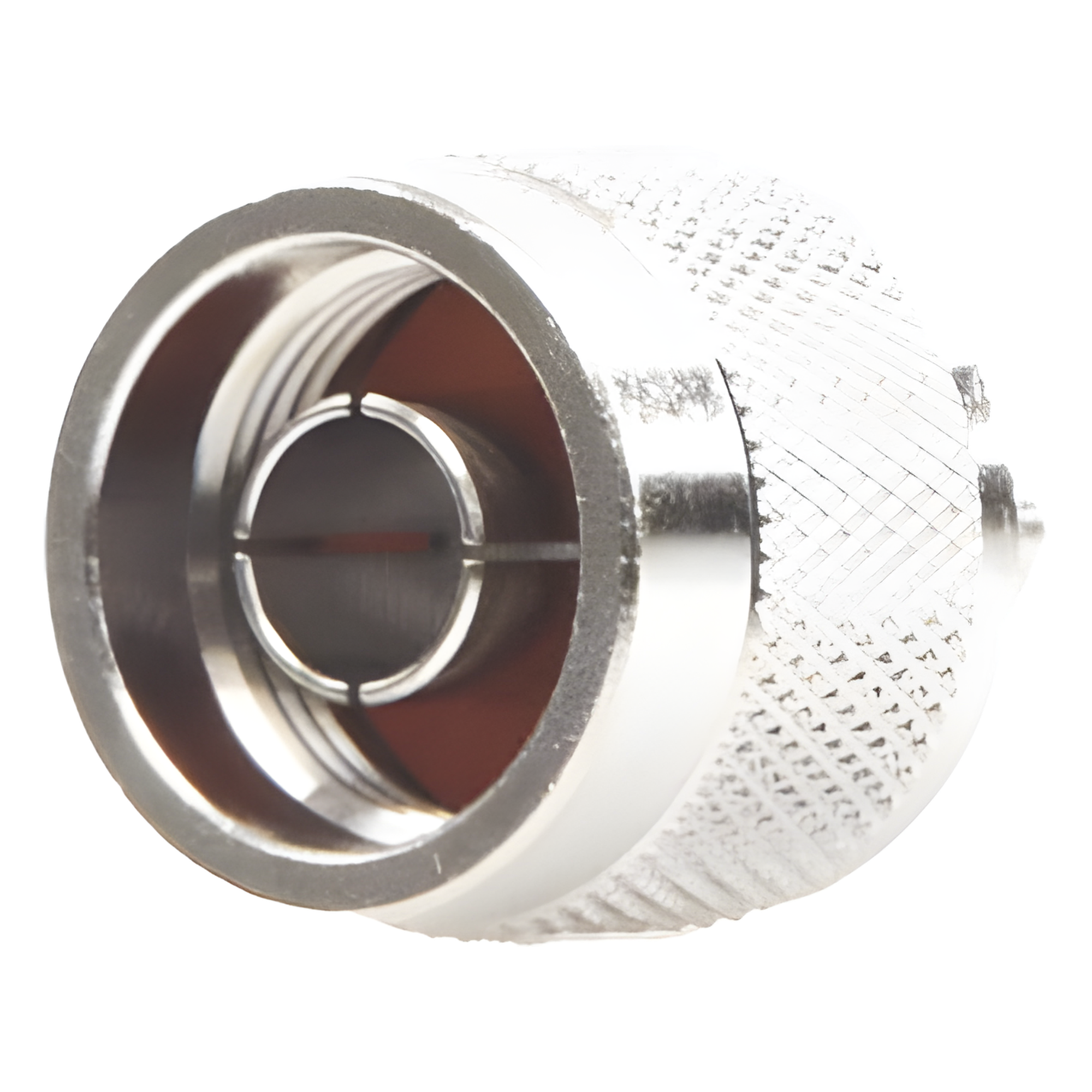 Conector RF N Macho / Anillo Plegable / Cuerpo Bronce Niquelado / Contacto Oro / Aislante Teflón / Cables RG-58/U, RG-142/U, LMR-195 — RF INDUSTRIES,LTD · SKU RFN-1005-2N