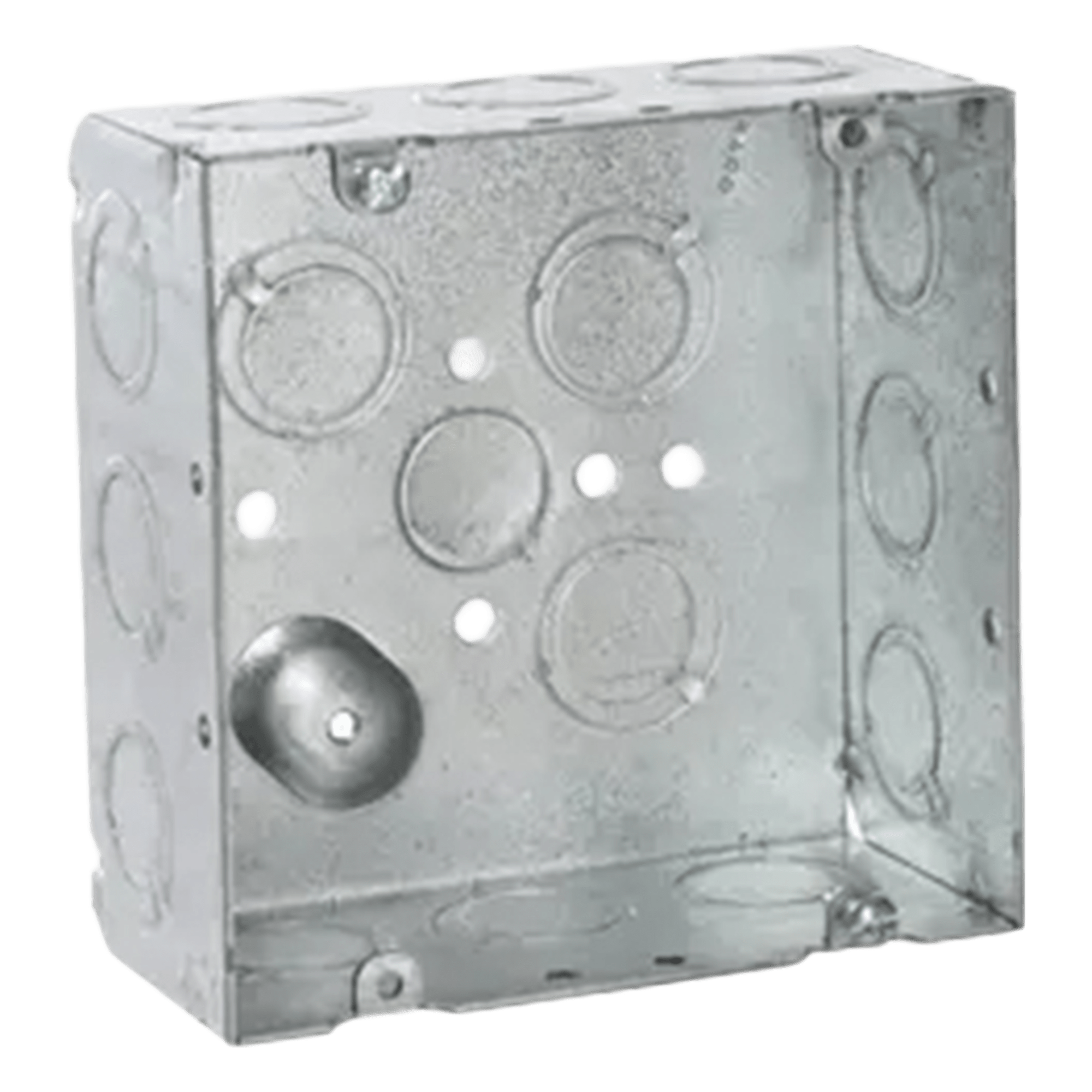 Caja Cuadrada para Instalaciones Eléctricas / Acero Galvanizado / 42 in³ / 12 Entradas Laterales TKO / Profundidad 2-1/8 in / UL Listed — RACO · SKU HUB-257