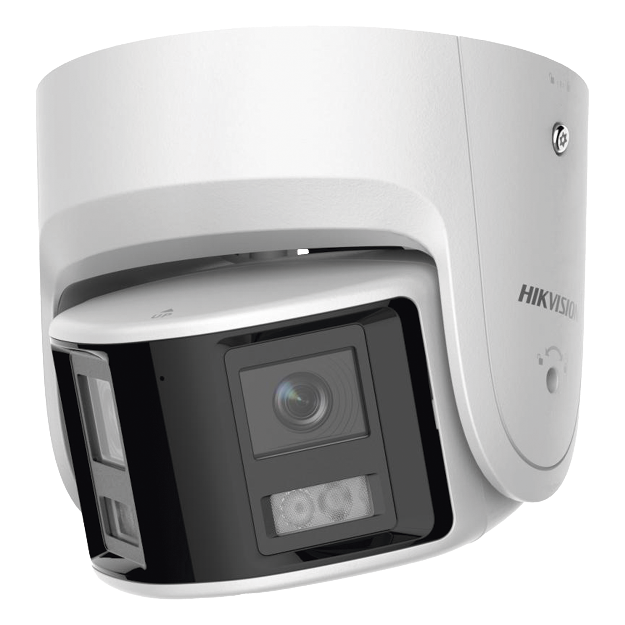 Cámara Turret IP / 4 Megapixel / Dual Lente 2.8 mm / Panorámica 180° / IR 30 m (98.4 ft) / IP67 / Audio Bidireccional / AcuSense / WDR 120 dB — HIKVISION · SKU DS-2CD2346G2P-ISU/SL(C)