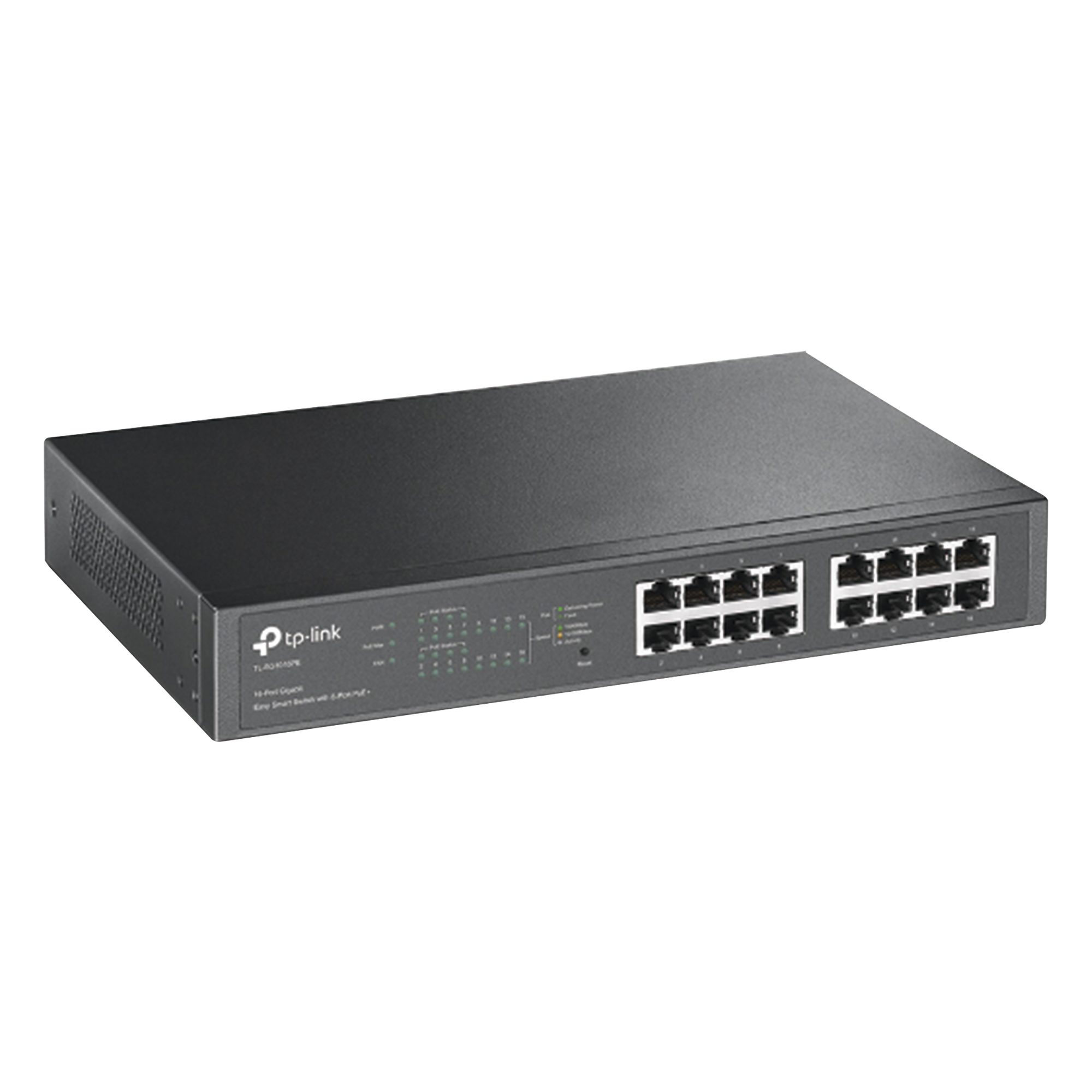 Switch PoE+ Easy Smart / 16 Puertos Gigabit / 8 Puertos PoE+ / 150W / 32Gbps / 9KB Jumbo Frame — TP-LINK · SKU TL-SG1016PE