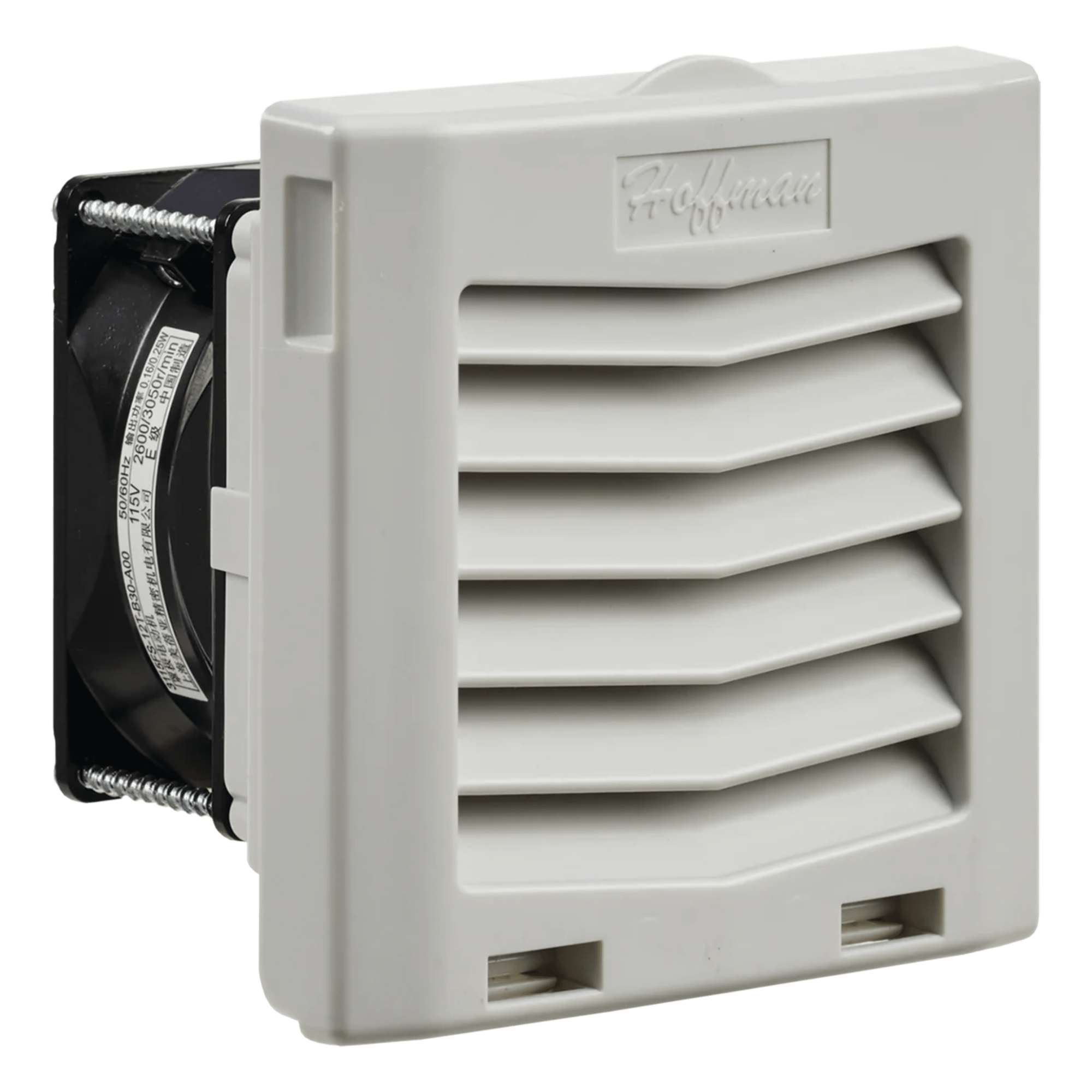 Ventilador con Filtro de Montaje Lateral / 21 CFM (36 m³/h) / 115 Vca / Click-Fit / Rejilla con Bisagra / 4" — HOFFMAN · SKU HF0416414