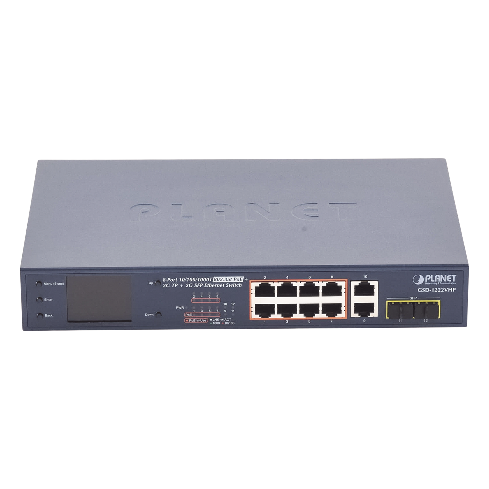 Switch No Administrable 8 Puertos Gigabit con Modo Extender a 250 m,  2 Puertos Uplink 10/100/1000 Mbps, 2 Puertos SFP