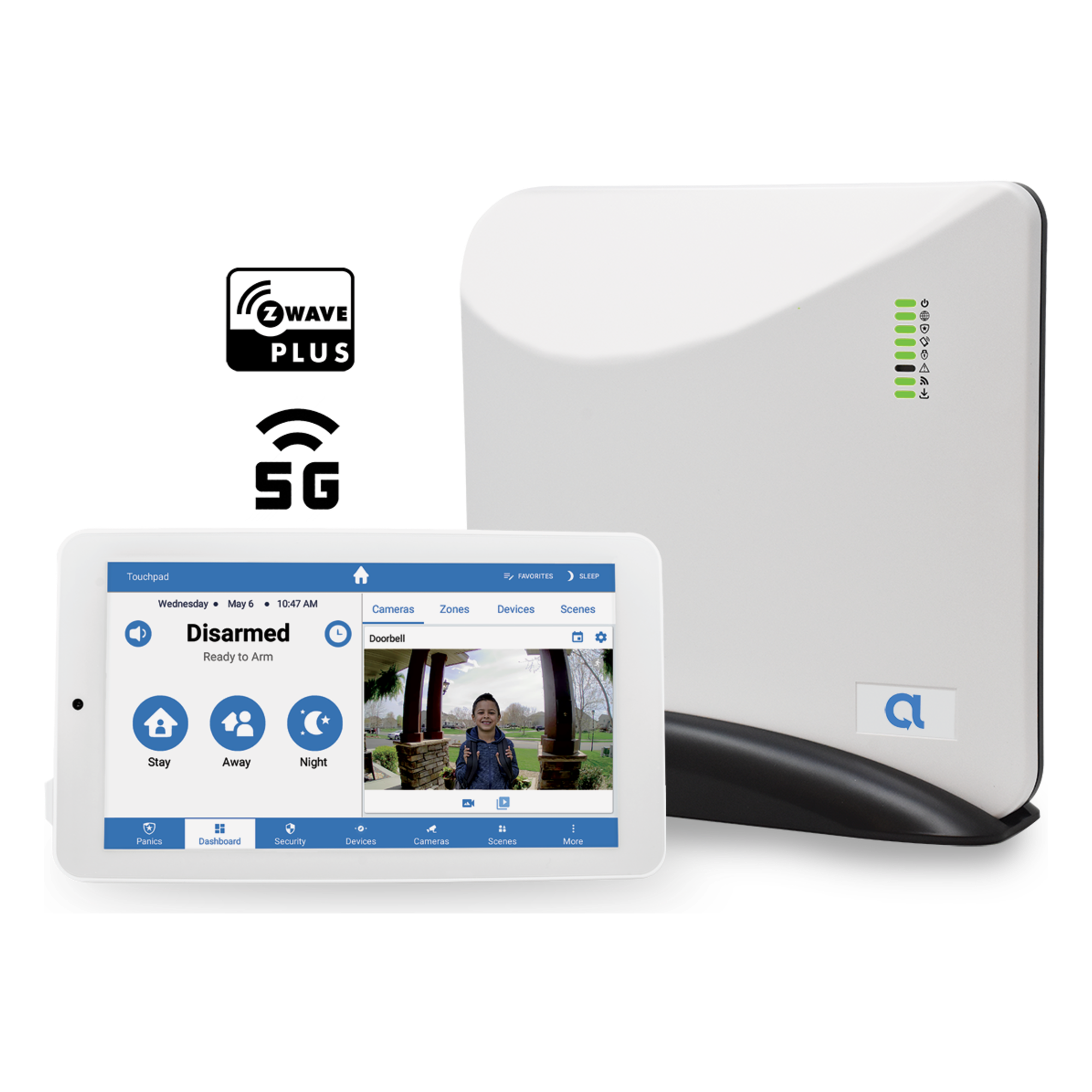 Panel de Seguridad y Automatización / Conectividad 5G y Wi-Fi 2.4 GHz / 96 Zonas Inalámbricas / Z-Wave y 433.92 MHz / 49 Usuarios — M2M SERVICES · SKU CPLUSPRO-KIT-AUT