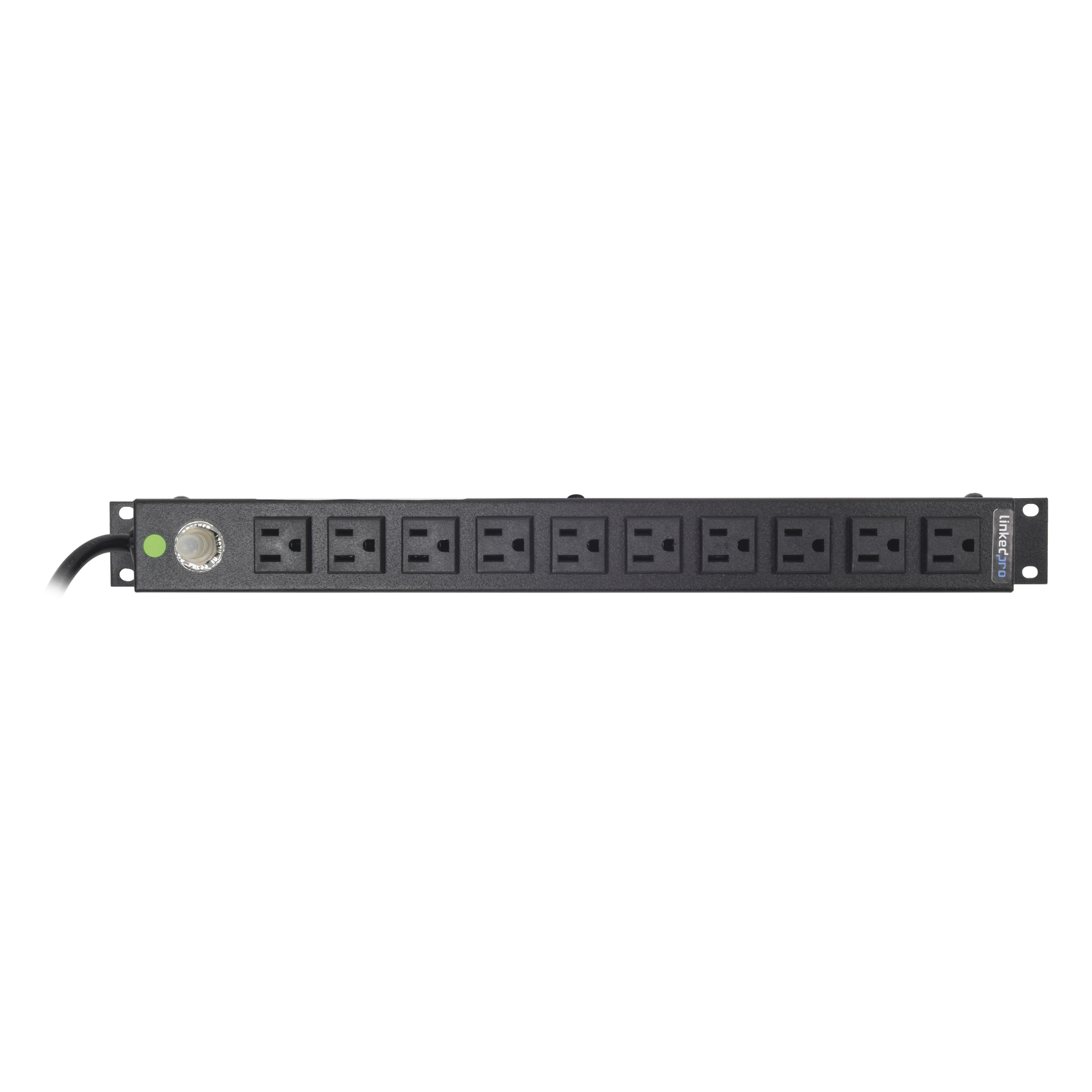 PDU Horizontal / 10 Contactos NEMA 5-15R / 15A / Rack 19" 1U / Cable 2.5 m (8.2 ft) / Reestablecedor 15A — LINKEDPRO BY EPCOM · SKU HTCM-1U-10C