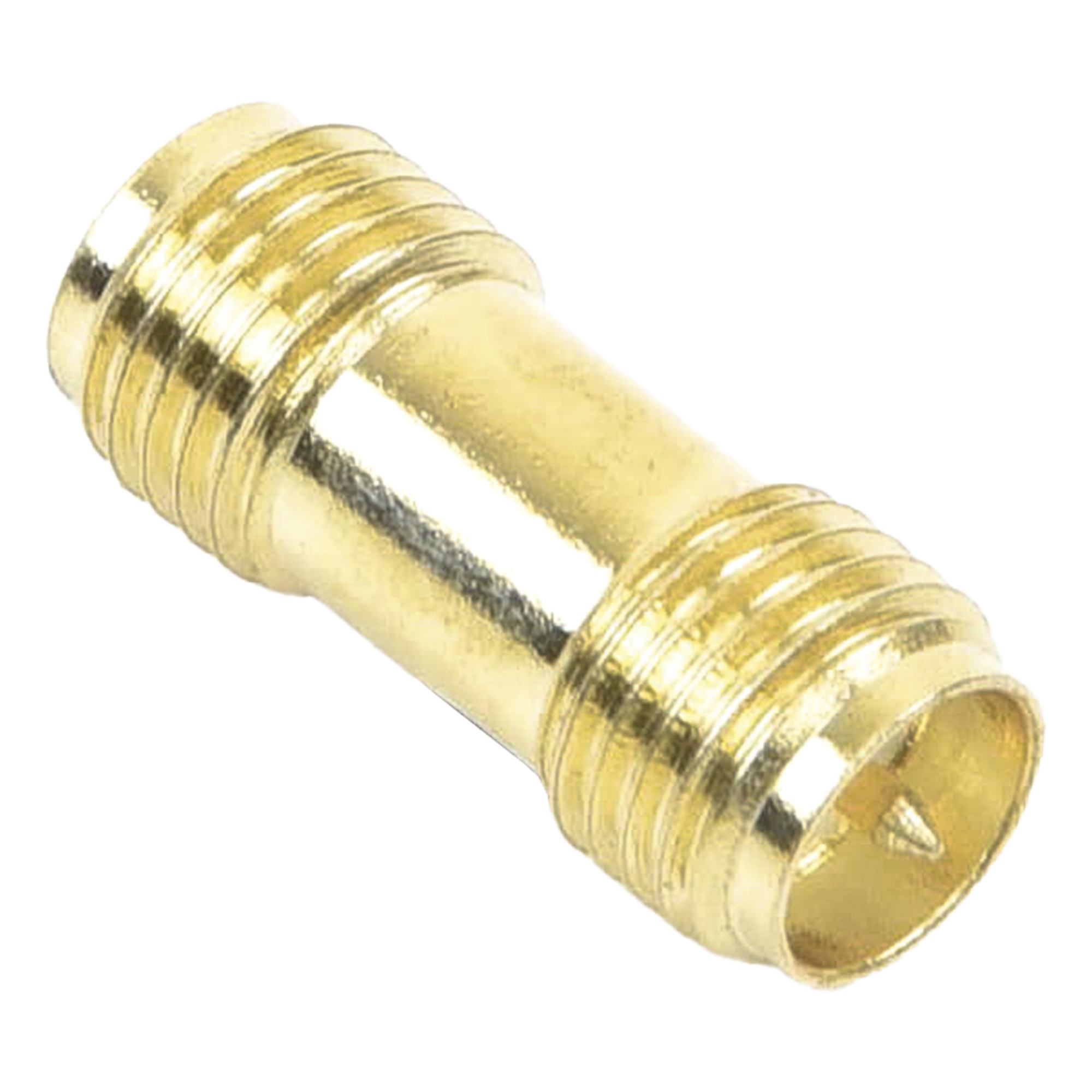 Adaptador Coaxial RF / SMA Hembra Inverso a SMA Hembra Inverso / Montaje en Línea / Cuerpo Bronce con Oro / Aislante Teflón