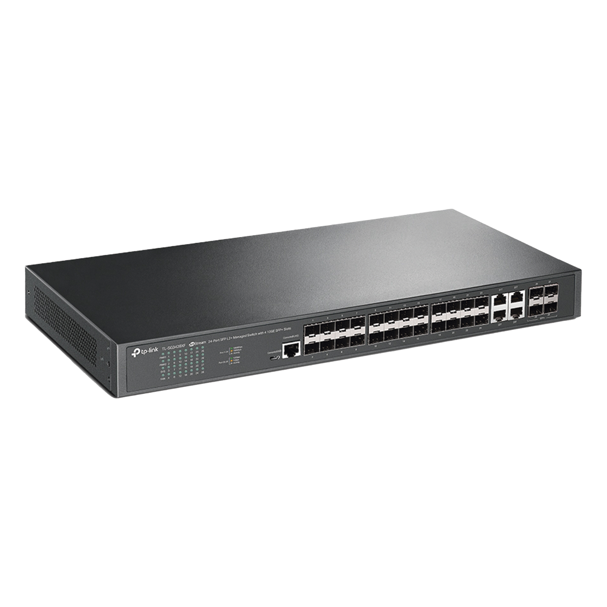 Switch de Fibra Óptica L2+ / 24 Puertos SFP 1GE / 4 Puertos Combinados SFP+/RJ45 / 128 Gbps / 95.23 Mpps / Gestión Centralizada / IPv6 / IGMP Multicast