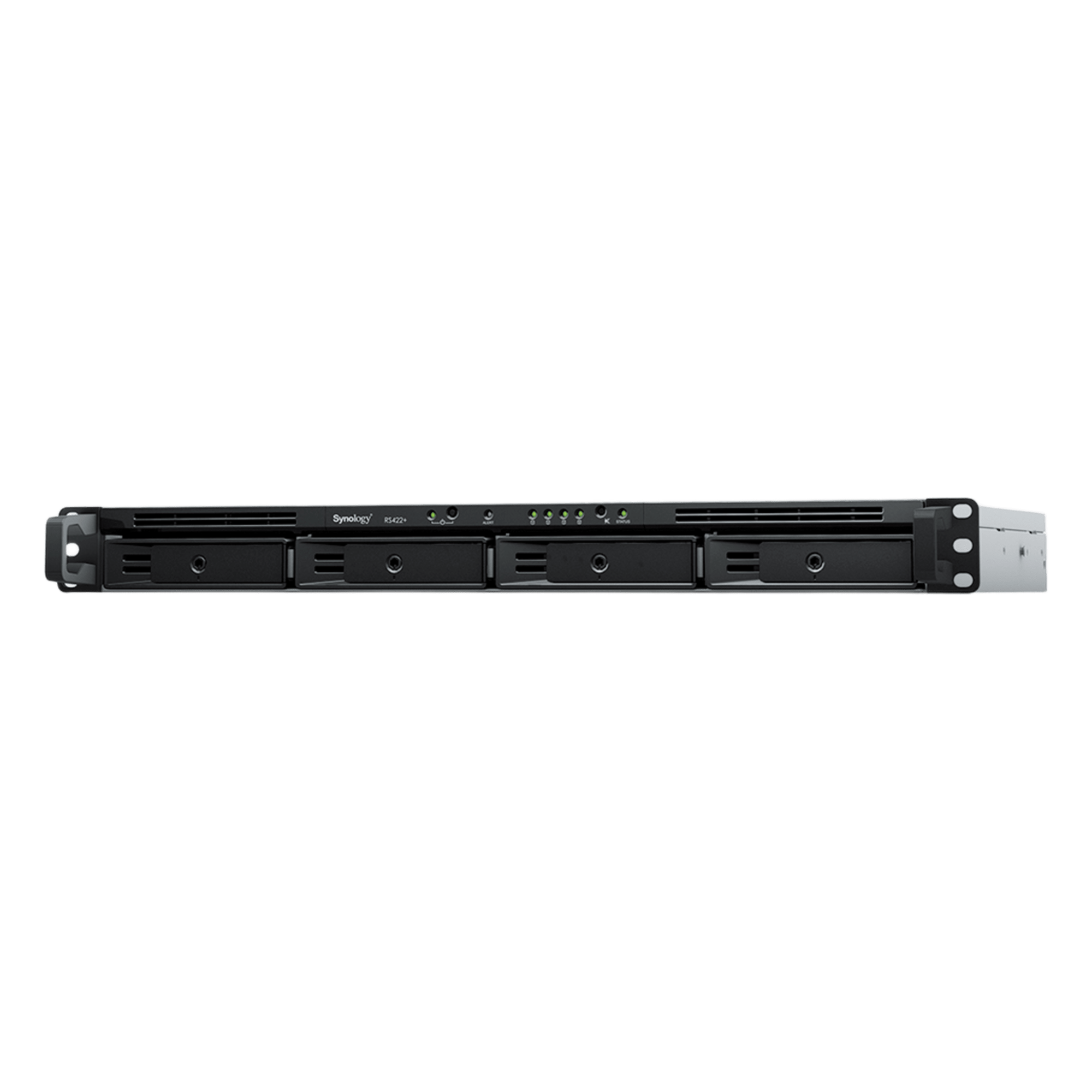 NAS Rack 1U / 4 Bahías SATA / Expansible a 8 Bahías / AMD Ryzen V1500B Quad-Core 2.2 GHz / DDR4 ECC 32 GB / 4x 1GbE / PCIe 3.0 / SSD NVMe / 2,100/1,000 Mbps Lectura/Escritura — SYNOLOGY · SKU RS822+