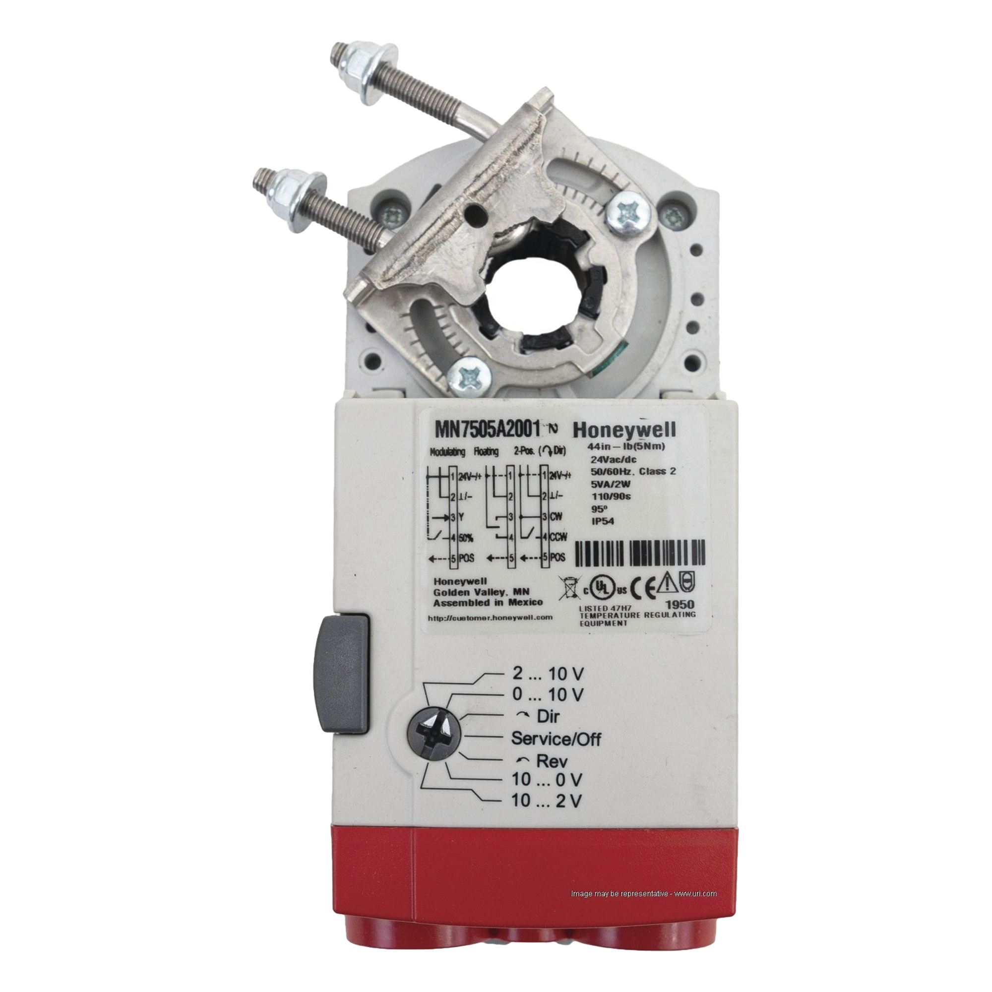 Actuador de Acople Directo / 44 lb-in (5 Nm) / Sin Retorno por Resorte / 24 Vac/Vdc / 95° en 95 s — HONEYWELL BMS · SKU MN7505A2001/U