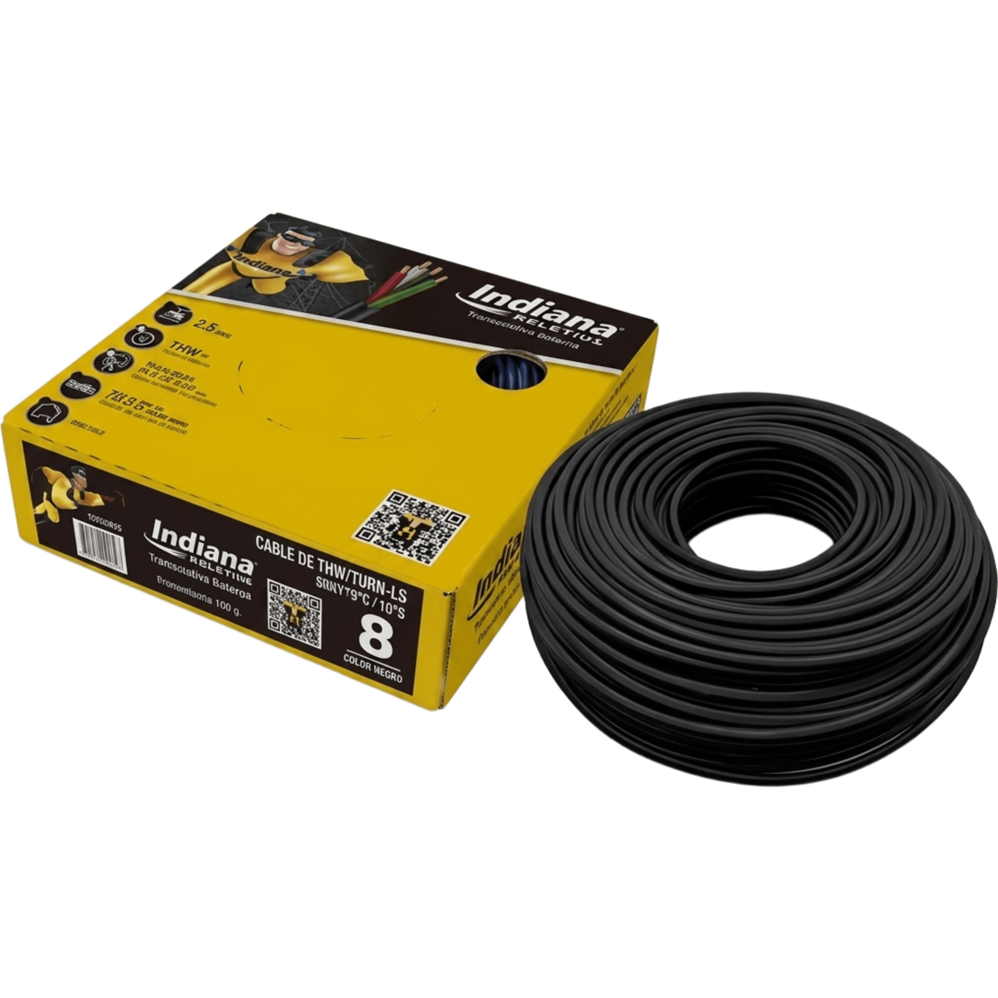 Cable THW-LS / Calibre 8 AWG / 19 Hilos / 90°C Seco / 75°C Húmedo / Bobina 100 m (328 ft) / Color Negro