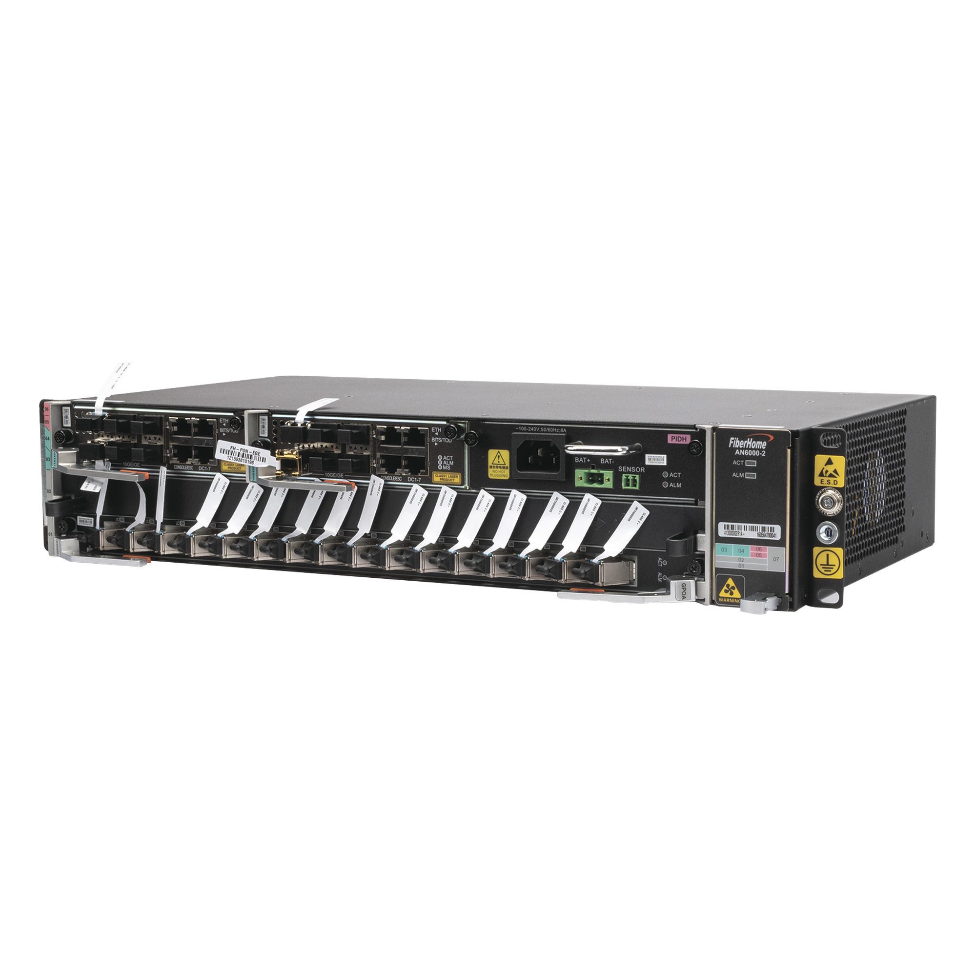 OLT GPON Carrier Class / 16 Puertos GPON / Backplane 800 Gbit/s / Uplink 1.04 Tbit/s / 2 UR / Fuente AC 90-290 VCA — FIBERHOME · SKU AN6000-2-AC